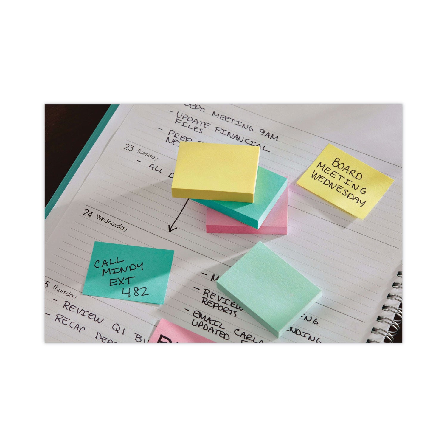 Post-it&reg; Greener Notes - 1200 - 1 1/2" Flag/Note Width x 2" Flag/Note Length - Rectangle - 100 Sheets per Pad - Unruled - Positively Pink, Canary Yellow, Fresh Mint, Moonstone - Paper - Self-adhesive, Repositionable - Recycled - 1 Pack