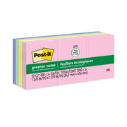 Post-it&reg; Greener Notes - 1200 - 1 1/2" Flag/Note Width x 2" Flag/Note Length - Rectangle - 100 Sheets per Pad - Unruled - Positively Pink, Canary Yellow, Fresh Mint, Moonstone - Paper - Self-adhesive, Repositionable - Recycled - 1 Pack