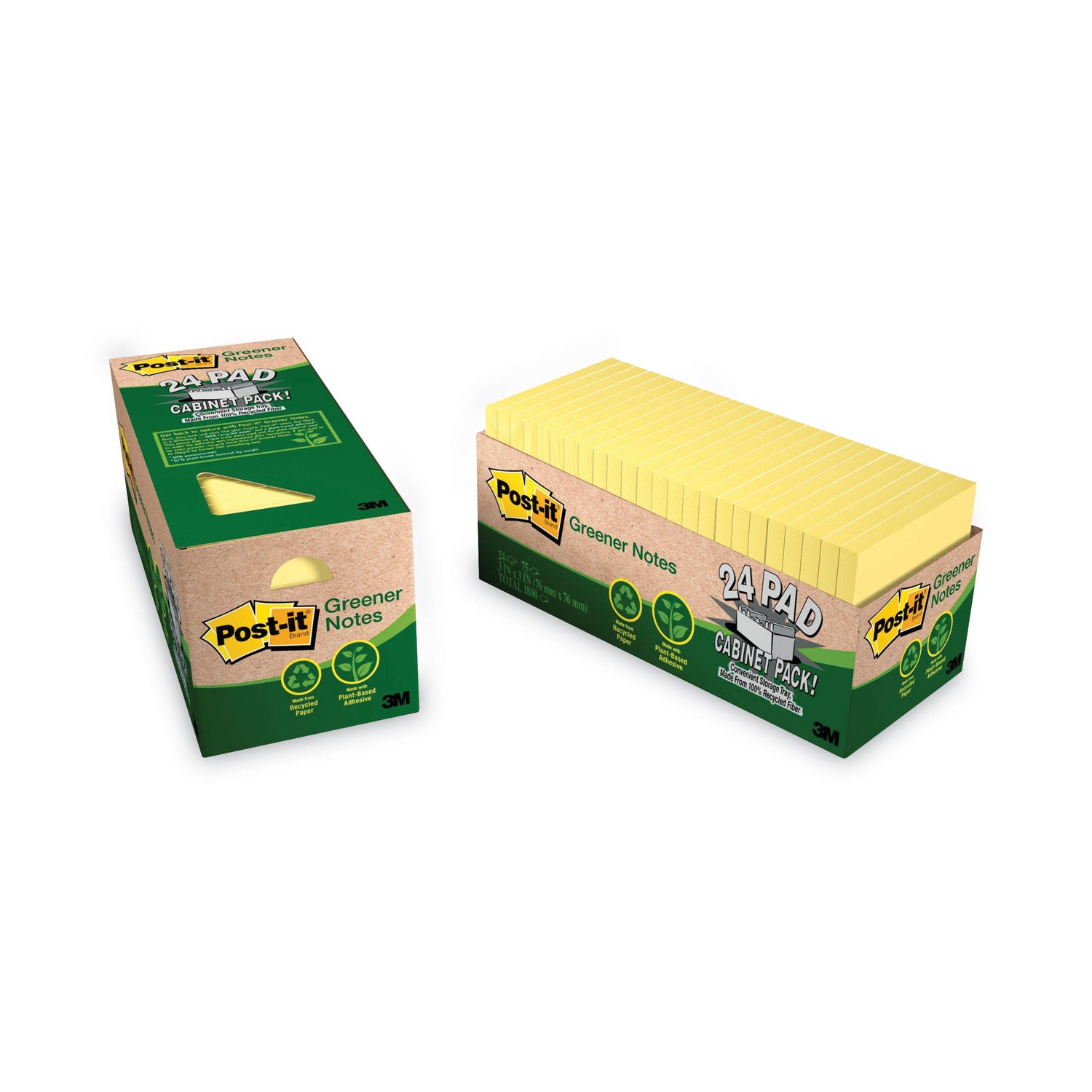 1800 - 3" Flag/Note Width x 3" Flag/Note Length - Square - 75 Sheets per Pad - Unruled - Canary Yellow - Paper - Self-adhesive, Repositionable - Recycled - 1 Pack
