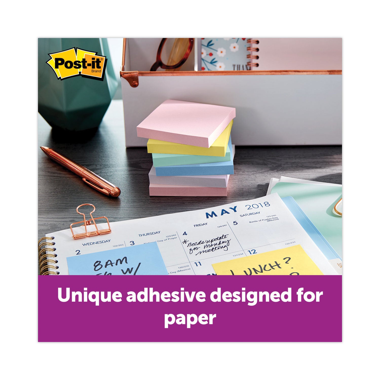 1200 - 3" Flag/Note Width x 3" Flag/Note Length - Square - 100 Sheets per Pad - Unruled - Positively Pink, Pink Salt, Canary Yellow, Fresh Mint, Moonstone - Paper - Self-adhesive, Repositionable - Recycled - 12 / Pack