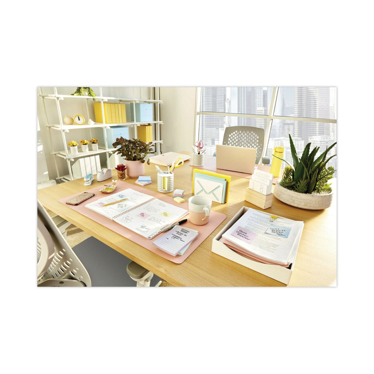 1200 - 3" Flag/Note Width x 3" Flag/Note Length - Square - 100 Sheets per Pad - Unruled - Positively Pink, Pink Salt, Canary Yellow, Fresh Mint, Moonstone - Paper - Self-adhesive, Repositionable - Recycled - 12 / Pack