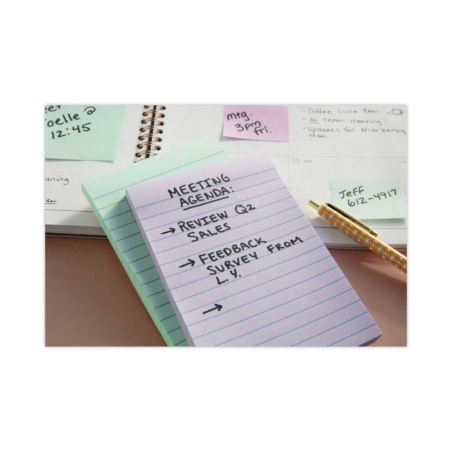 500 x Assorted - 4" Flag/Note Width x 6" Flag/Note Length - Rectangle - 100 Sheets per Pad - Ruled - Positively Pink, Canary Yellow, Fresh Mint, Moonstone - Paper - Self-adhesive, Repositionable - Recycled - 1 Pack