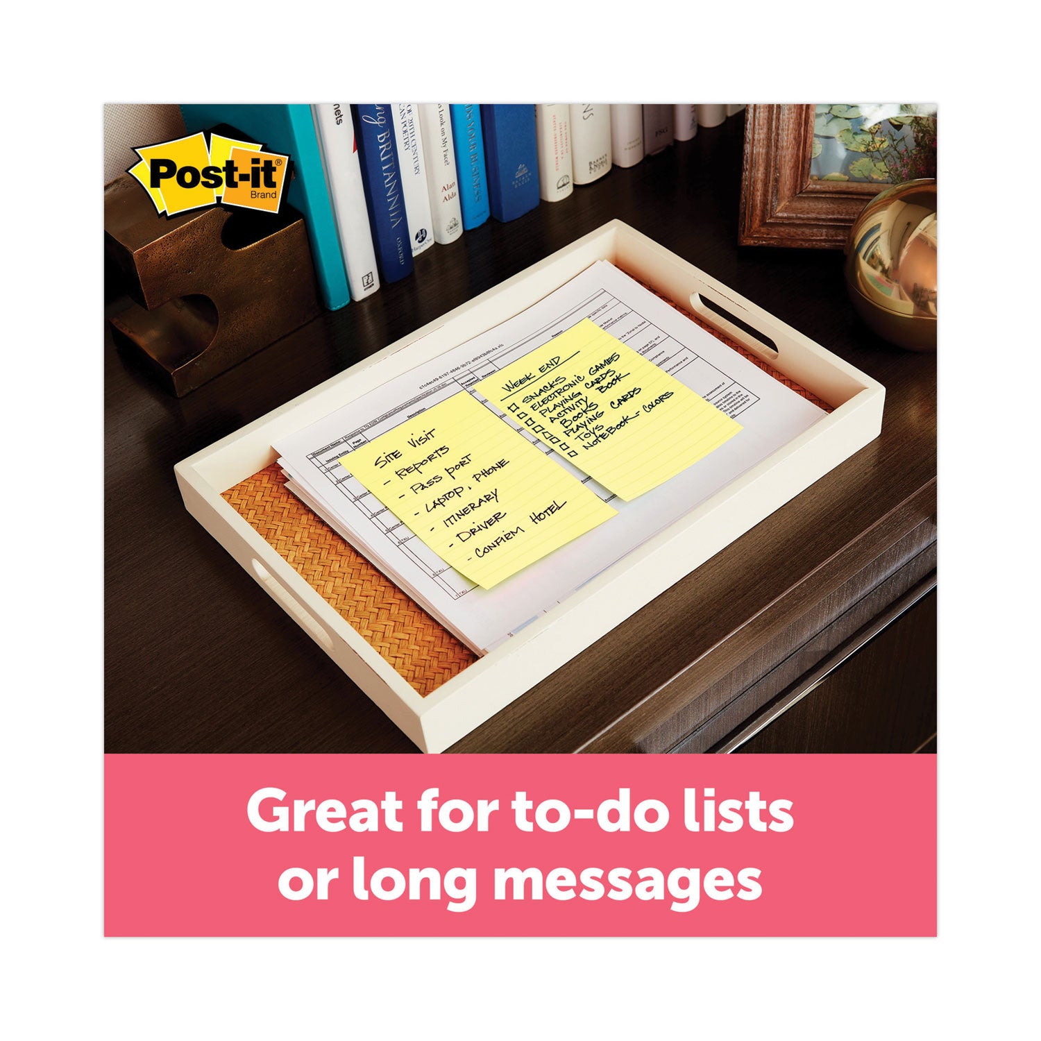 Post-it&reg; Notes Original Lined Notepads - 100 - 4" Flag/Note Width x 6" Flag/Note Length - Rectangle - 100 Sheets per Pad - Ruled - Canary Yellow - Paper - Self-adhesive, Repositionable - 12 / Pack
