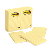 Post-it&reg; Notes Original Lined Notepads - 100 - 4" Flag/Note Width x 6" Flag/Note Length - Rectangle - 100 Sheets per Pad - Ruled - Canary Yellow - Paper - Self-adhesive, Repositionable - 12 / Pack