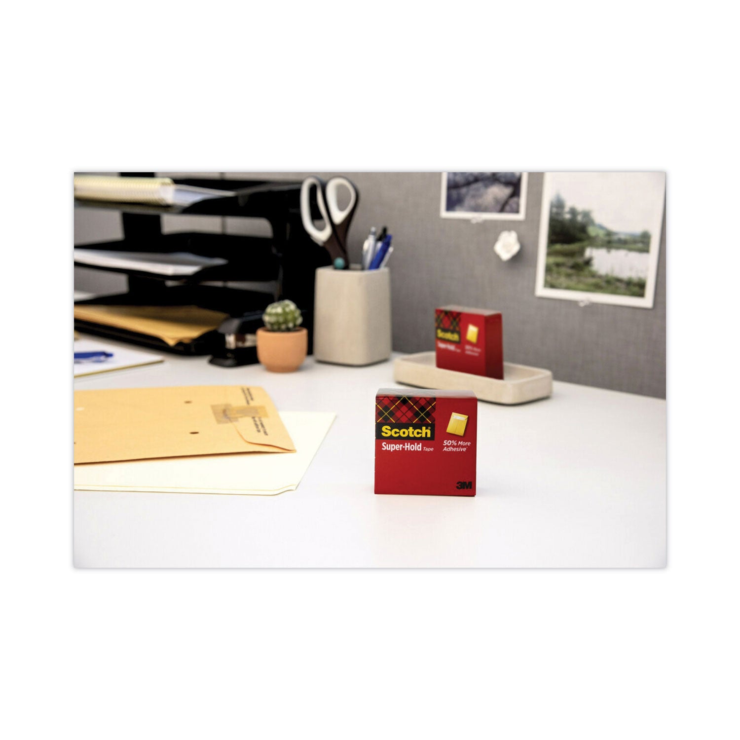 Scotch Super-Hold Tape, 0.75" x 27.78 yd, Clear, Matte Acetate, Synthetic Acrylic Adhesive, Dispenser Included, Moisture Resistant, 24 Pack