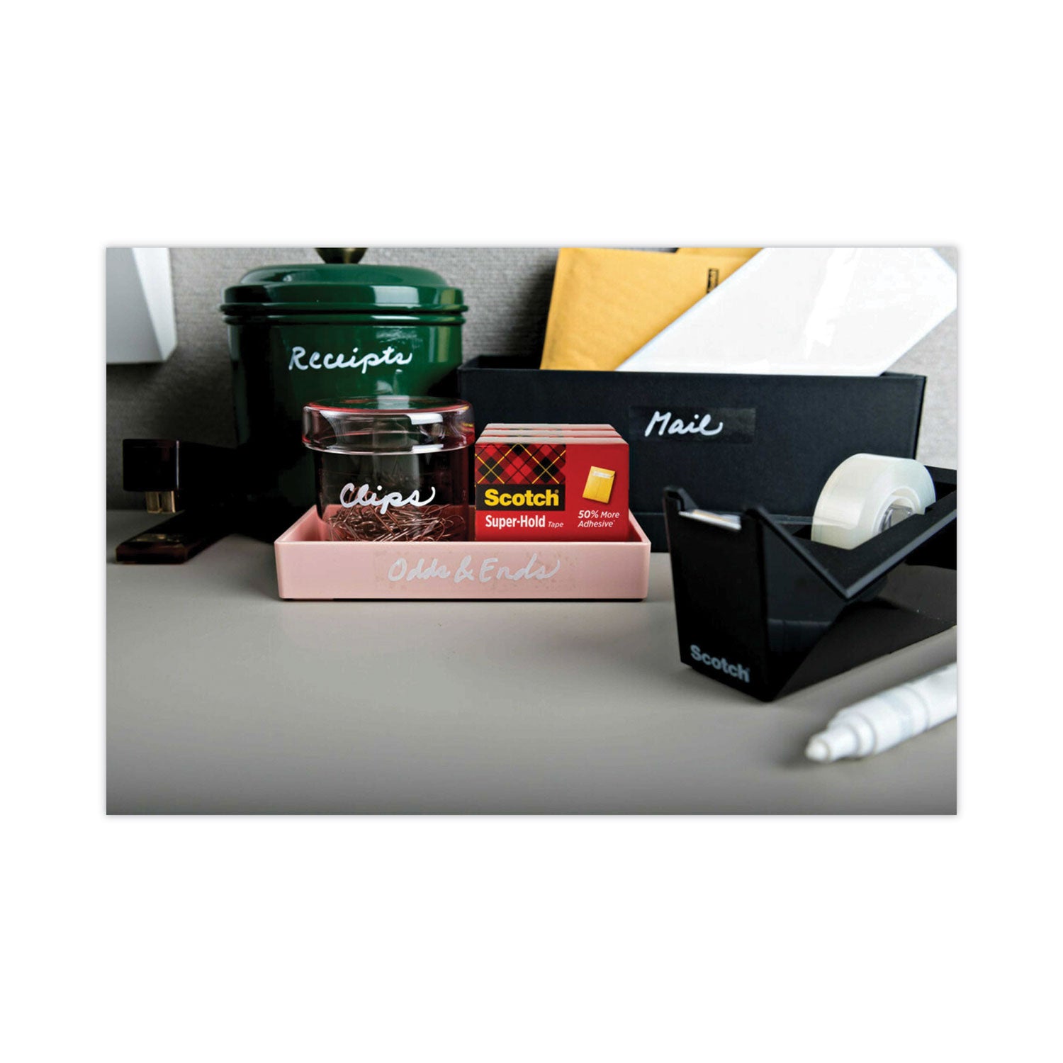 Scotch Super-Hold Tape, 0.75" x 27.78 yd, Clear, Matte Acetate, Synthetic Acrylic Adhesive, Dispenser Included, Moisture Resistant, 24 Pack