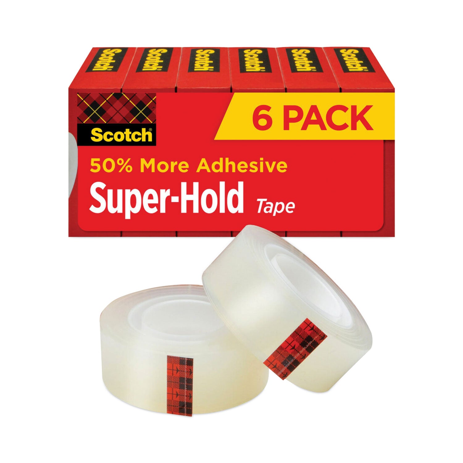 Scotch Super-Hold Tape, 0.75" x 27.78 yd, Clear, Matte Acetate, Synthetic Acrylic Adhesive, Dispenser Included, Moisture Resistant, 24 Pack