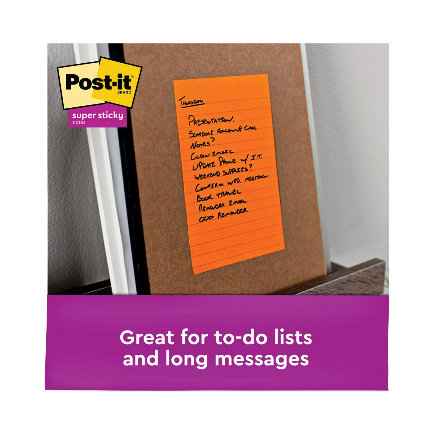 Post-it&reg; Super Sticky Lined Notes - Energy Boost Color Collection - 180 - 5" Flag/Note Width x 8" Flag/Note Length - Rectangle - 45 Sheets per Pad - Ruled - Vital Orange, Tropical Pink, Blue Paradise, Limeade - Paper - Self-adhesive - 4 / Pack