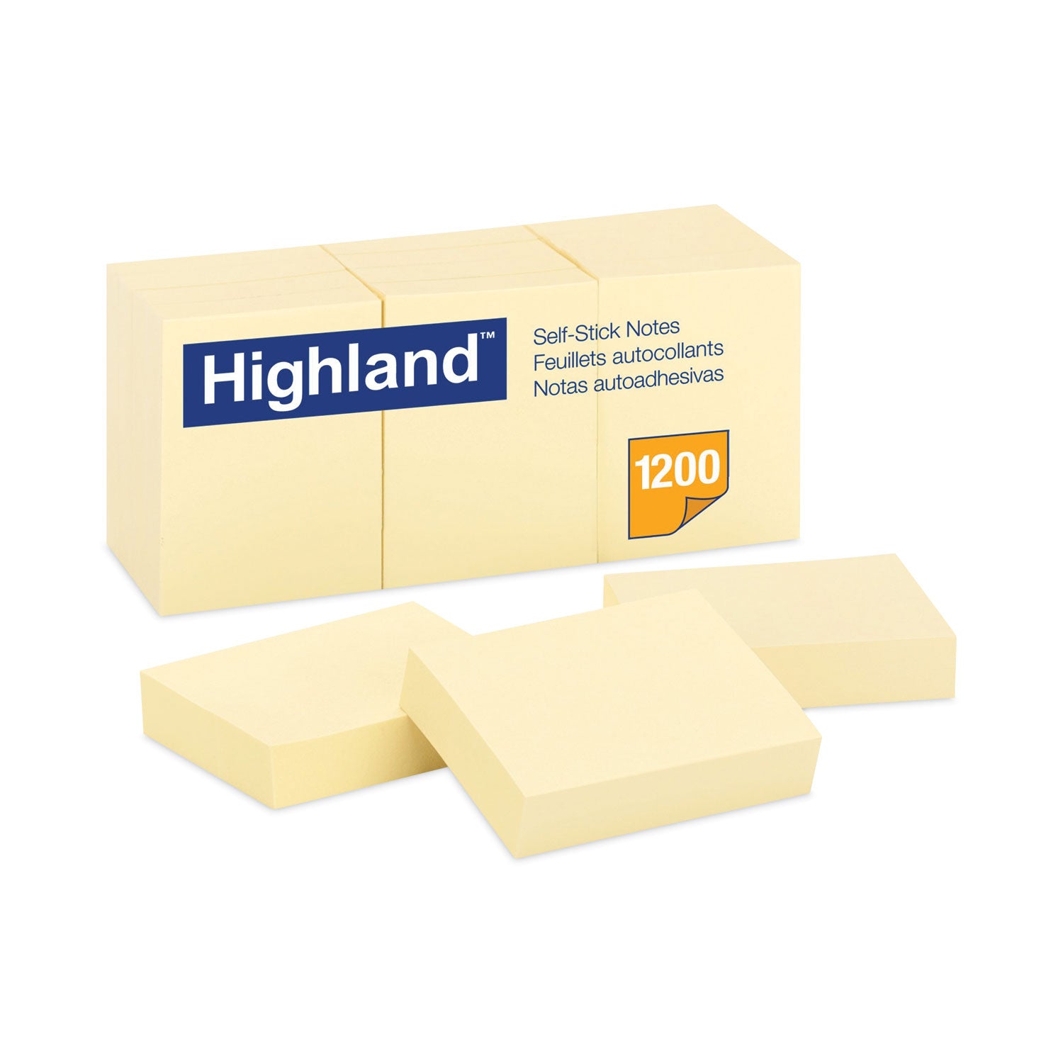 Highland Self-Sticking Notepads - 1200 - 1 1/2" Flag/Note Width x 2" Flag/Note Length - Rectangle - 100 Sheets per Pad - Unruled - Yellow - Paper - Self-adhesive, Repositionable - 1 Pack