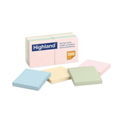 Highland Self-Sticking Notepads - 1200 - 3" Flag/Note Width x 3" Flag/Note Length - Square - 100 Sheets per Pad - Unruled - Assorted Pastel - Paper - Self-adhesive, Repositionable, Removable - 1 Pack
