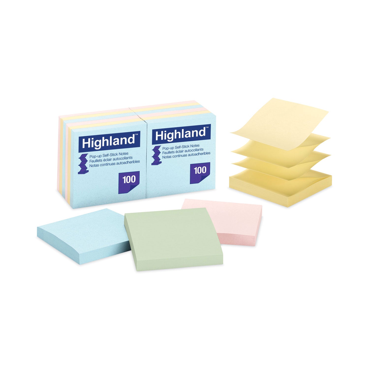 1200 - 3" Flag/Note Width x 3" Flag/Note Length - Square - 100 Sheets per Pad - Unruled - Assorted Pastel - Paper - Pop-up, Self-adhesive, Repositionable, Removable - 1 Pack