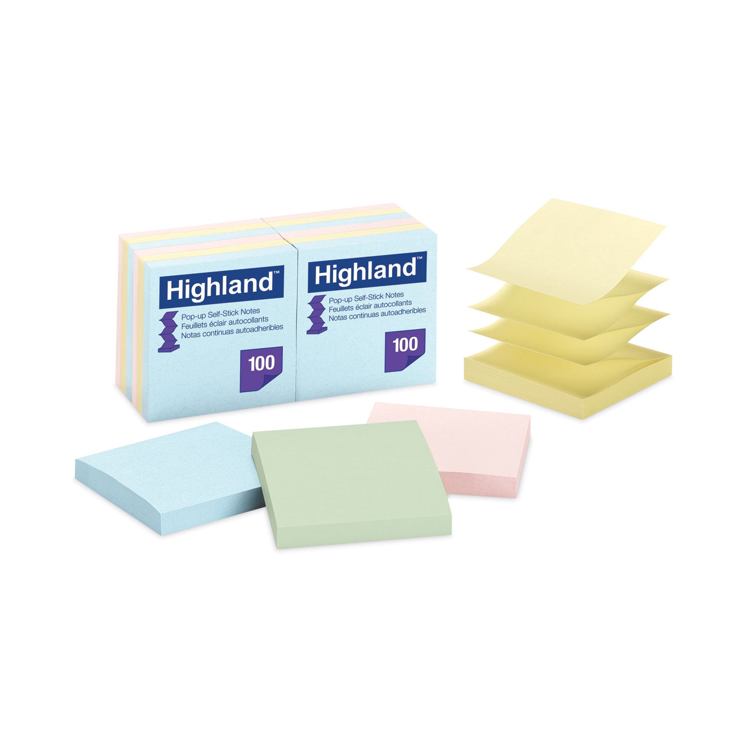 1200 - 3" Flag/Note Width x 3" Flag/Note Length - Square - 100 Sheets per Pad - Unruled - Assorted Pastel - Paper - Pop-up, Self-adhesive, Repositionable, Removable - 1 Pack