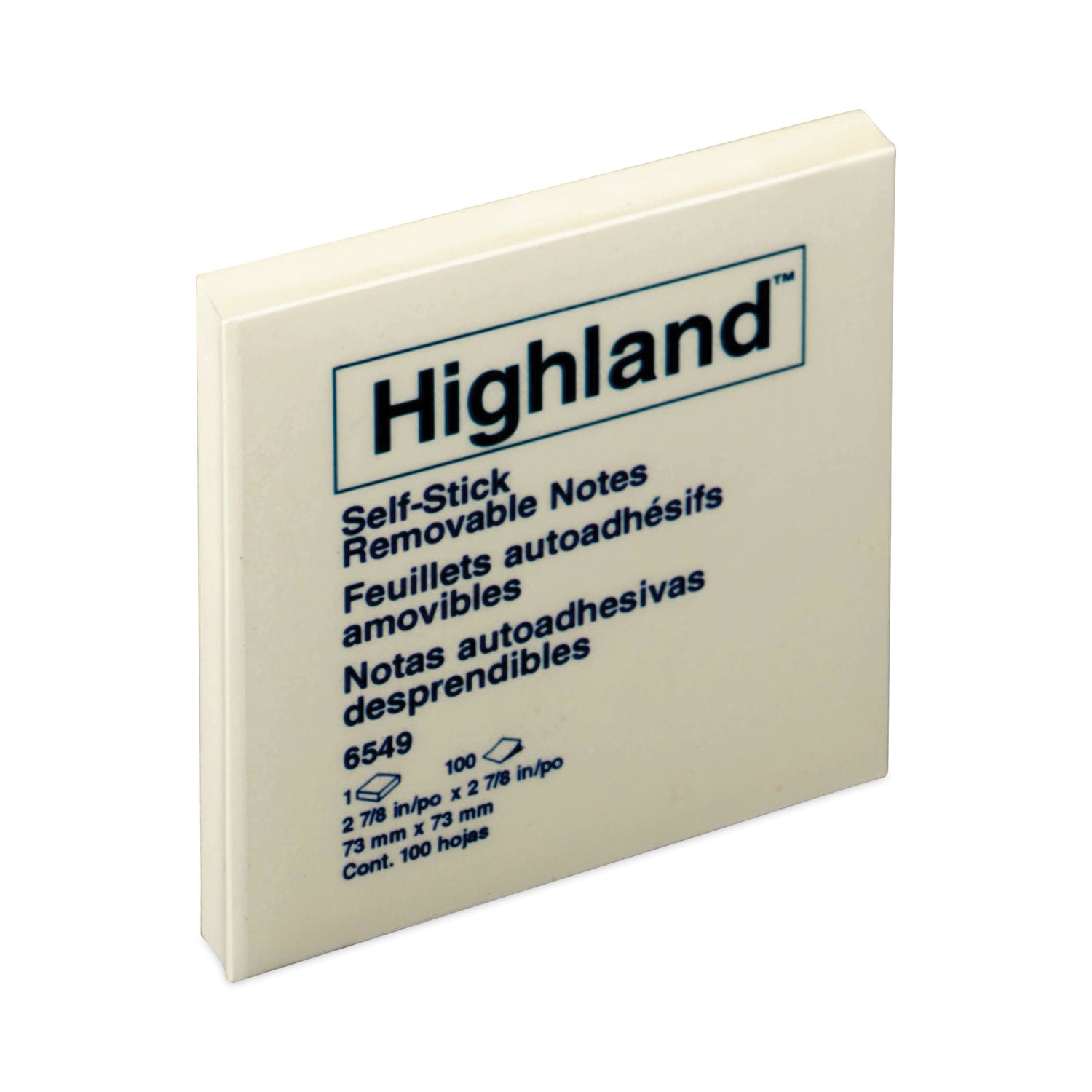Highland Self-Sticking Notepads - 1200 - 3" Flag/Note Width x 3" Flag/Note Length - Square - 100 Sheets per Pad - Unruled - Yellow - Paper - Self-adhesive - 1 Pack