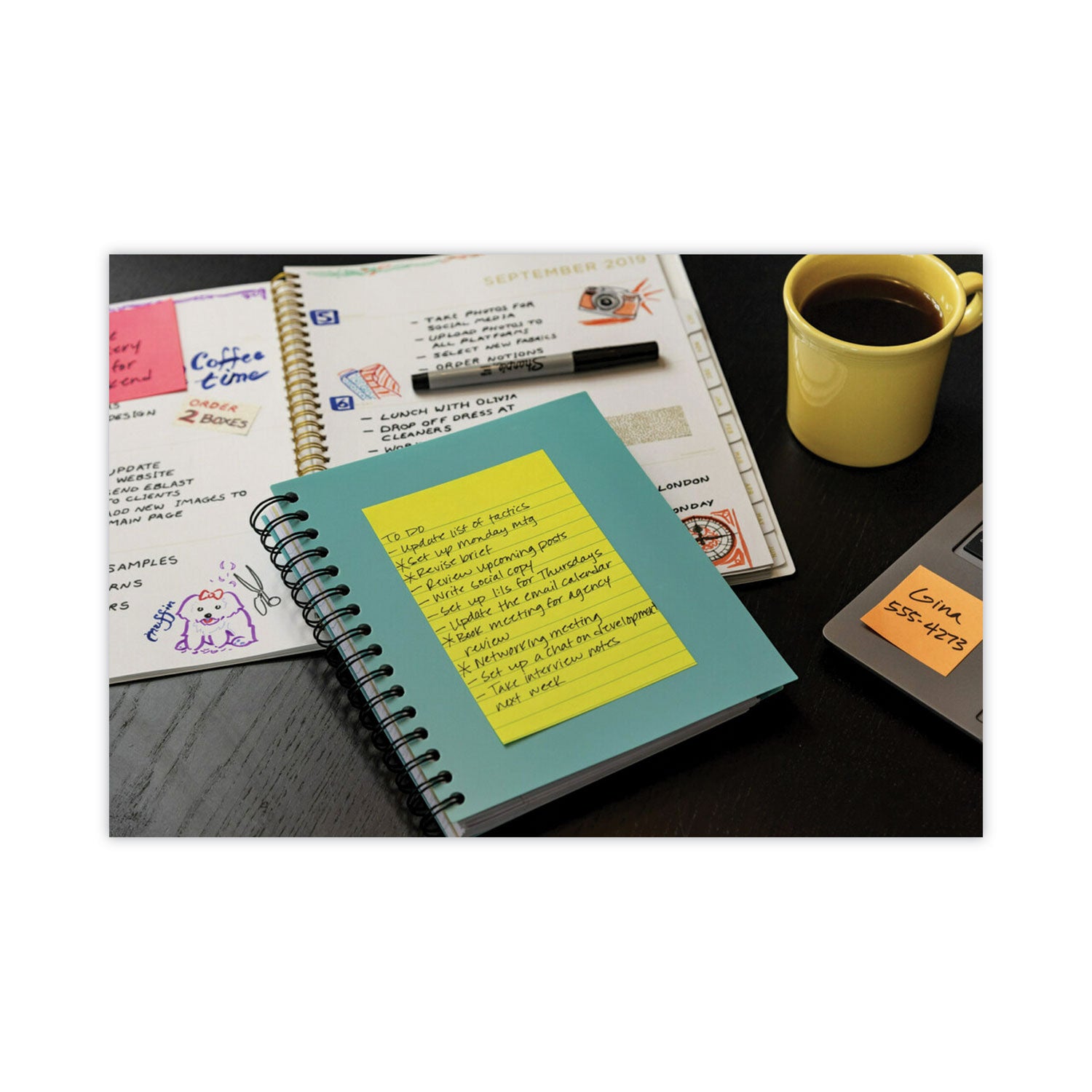 Post-it Notes Original Lined Notepads, Floral Fantasy Color Collection, 4" x 6", 100 Sheets per Pad, 3 Pads/Pack, Assorted Colors (Limeade, Citron Yellow, Blue, Blue Paradise)