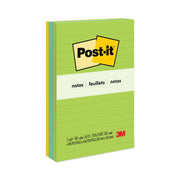 Post-it Notes Original Lined Notepads, Floral Fantasy Color Collection, 4" x 6", 100 Sheets per Pad, 3 Pads/Pack, Assorted Colors (Limeade, Citron Yellow, Blue, Blue Paradise)