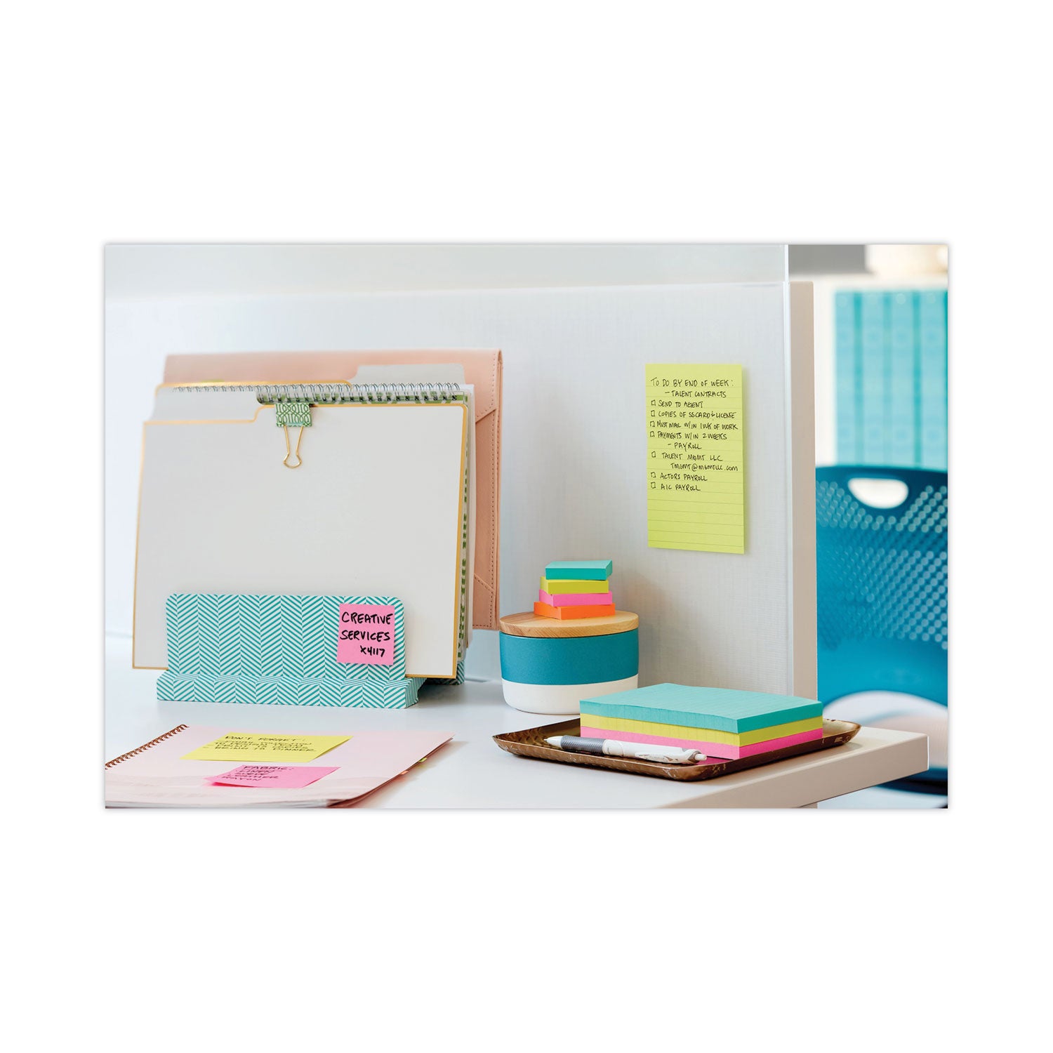 Post-it Super Sticky Notes, Supernova Neons Color Collection, 4" x 6", Ruled, Aqua Splash/Acid Lime/Guava, 90 Sheets per Pad, 3 Pads, 270 Multicolor Notes per Pack