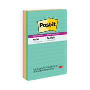 Post-it Super Sticky Notes, Supernova Neons Color Collection, 4" x 6", Ruled, Aqua Splash/Acid Lime/Guava, 90 Sheets per Pad, 3 Pads, 270 Multicolor Notes per Pack