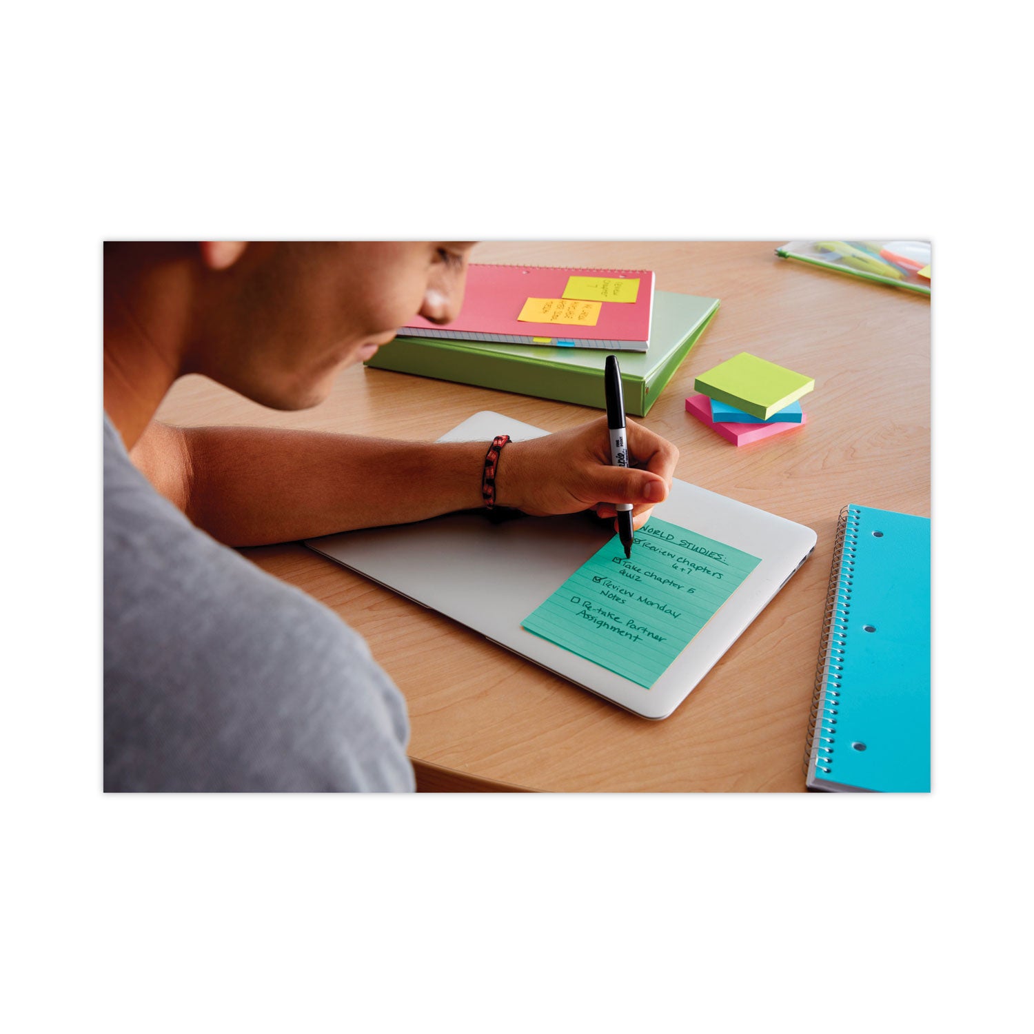 Post-it&reg; Super Sticky Notes - Energy Boost Color Collection - 270 x Assorted - 4" Flag/Note Width x 6" Flag/Note Length - Rectangle - 90 Sheets per Pad - Ruled - Orange, Pink, Green - Paper - Self-adhesive, Recyclable - 1 Pack