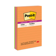 Post-it&reg; Super Sticky Notes - Energy Boost Color Collection - 270 x Assorted - 4" Flag/Note Width x 6" Flag/Note Length - Rectangle - 90 Sheets per Pad - Ruled - Orange, Pink, Green - Paper - Self-adhesive, Recyclable - 1 Pack