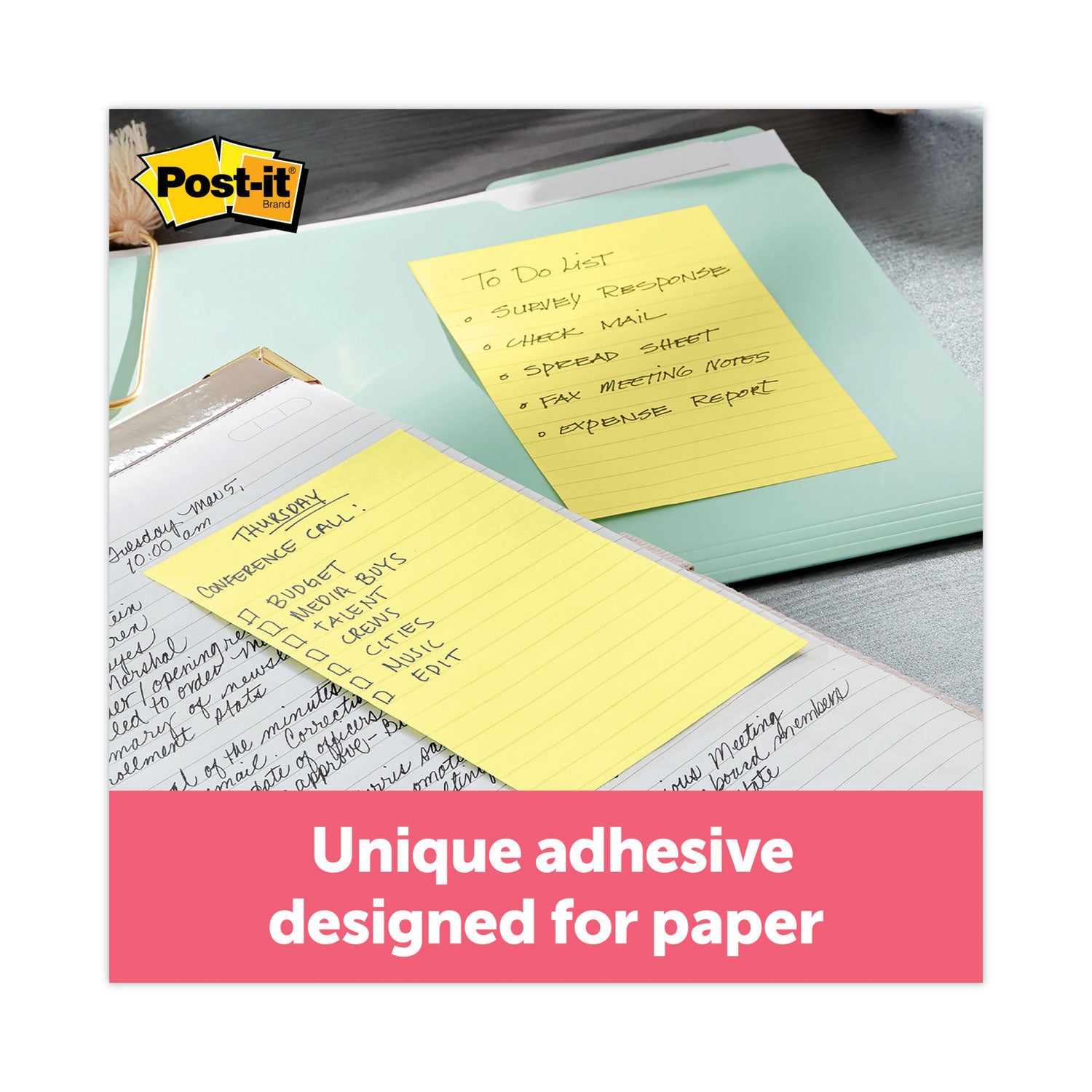 Post-it&reg; Lined Notes - 500 - 4" Flag/Note Width x 6" Flag/Note Length - Rectangle - 100 Sheets per Pad - Ruled - Yellow - Paper - Self-adhesive, Repositionable - 1 Pack