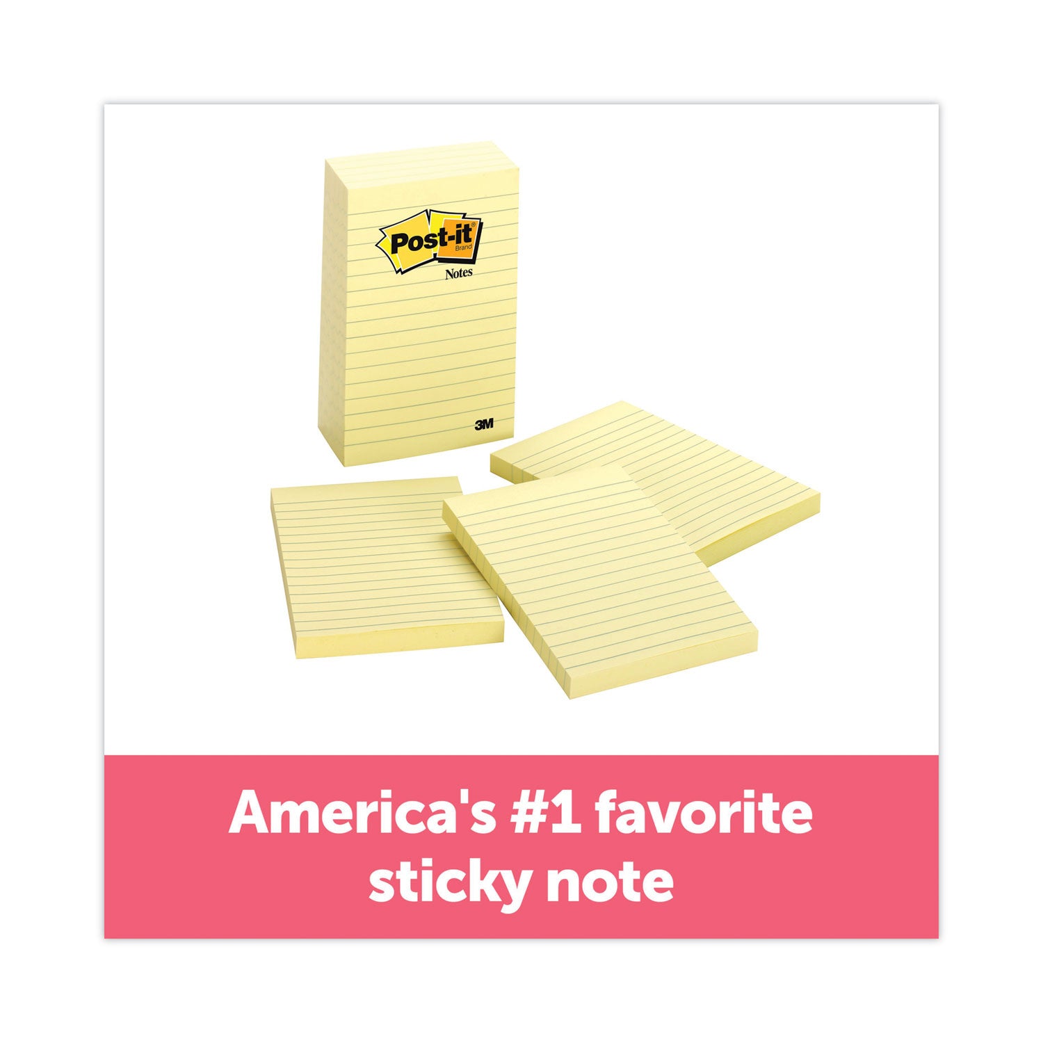 Post-it&reg; Lined Notes - 500 - 4" Flag/Note Width x 6" Flag/Note Length - Rectangle - 100 Sheets per Pad - Ruled - Yellow - Paper - Self-adhesive, Repositionable - 1 Pack