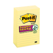 Post-it&reg; Super Sticky Lined Notes - 450 - 4" Flag/Note Width x 6" Flag/Note Length - Rectangle - 90 Sheets per Pad - Ruled - Canary Yellow - Paper - Self-adhesive - 5 / Pack
