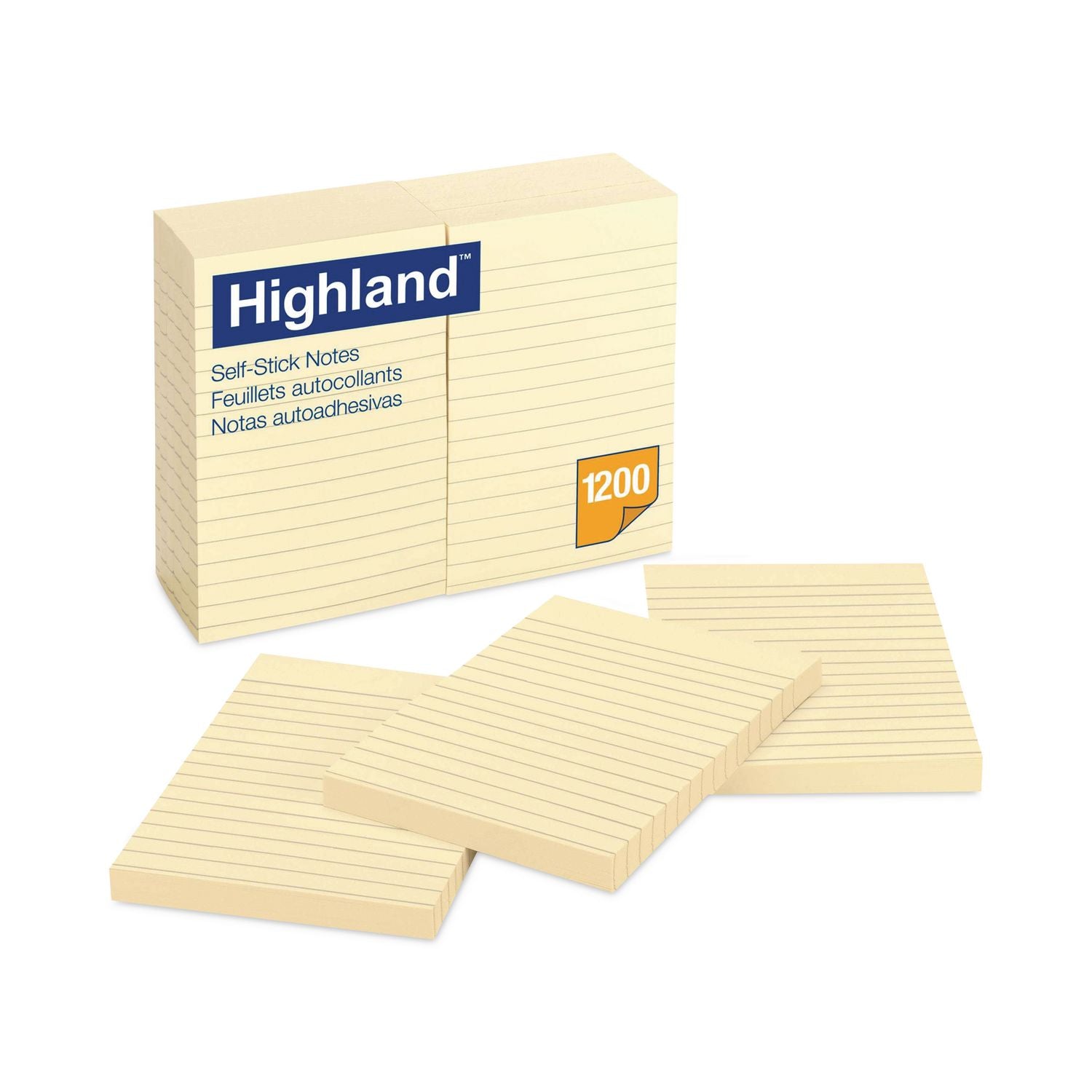 1200 - 4" Flag/Note Width x 6" Flag/Note Length - Rectangle - 100 Sheets per Pad - Ruled - Yellow - Paper - Self-adhesive - 1 Pack