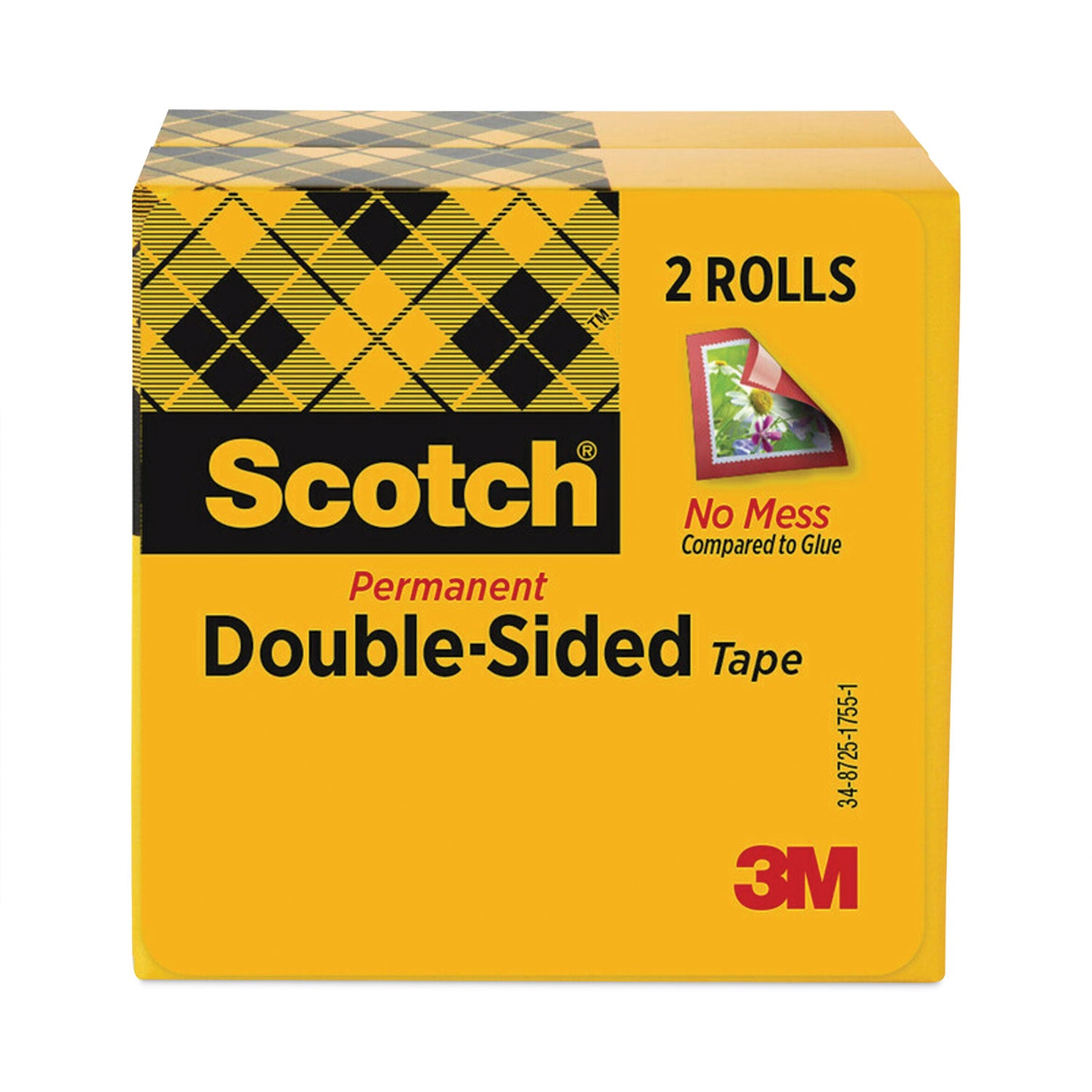 Scotch Permanent Double-Sided Tape - 1/2"W - 25 yd Length x 0.50" Width - 1" Core - Clear - Acrylate - 3 mil - Permanent Adhesive Backing - Long Lasting - For Attaching, Mounting - 1 Pack