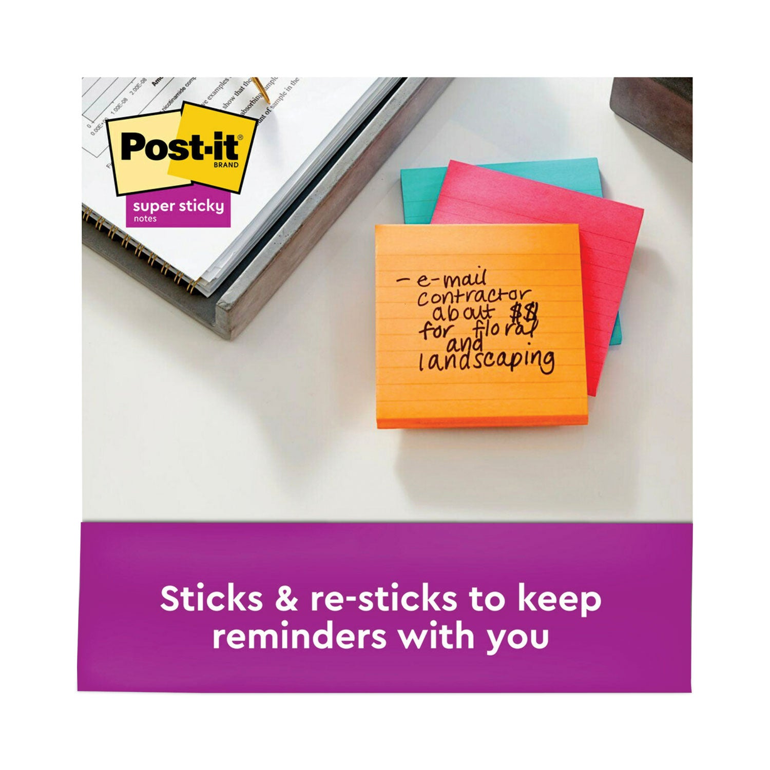 540 x Multicolor - 4" Flag/Note Width x 4" Flag/Note Length - Rectangle - 90 Sheets per Pad - Ruled - Aqua Splash, Acid Lime, Guava, Tropical Pink, Iris Infusion - Paper - Self-adhesive, Removable, Recyclable - 1 Pack