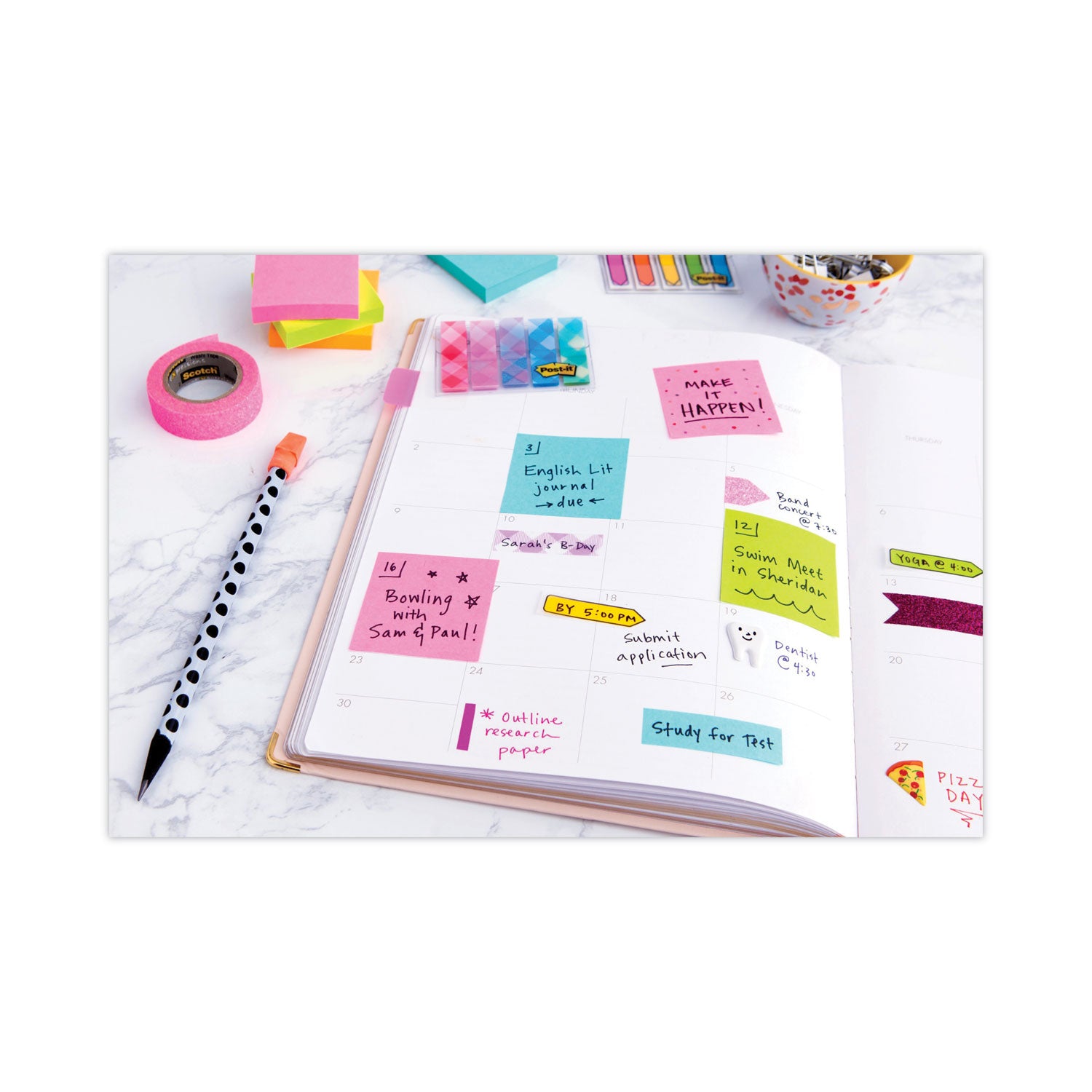 1200 - 2" Flag/Note Width x 2" Flag/Note Length - Square - 400 Sheets per Pad - Unruled - Acid Lime, Limeade, Blue Paradise, Guava, Vital Orange, Canary Yellow - Paper - Repositionable, Self-adhesive - 1 Pack