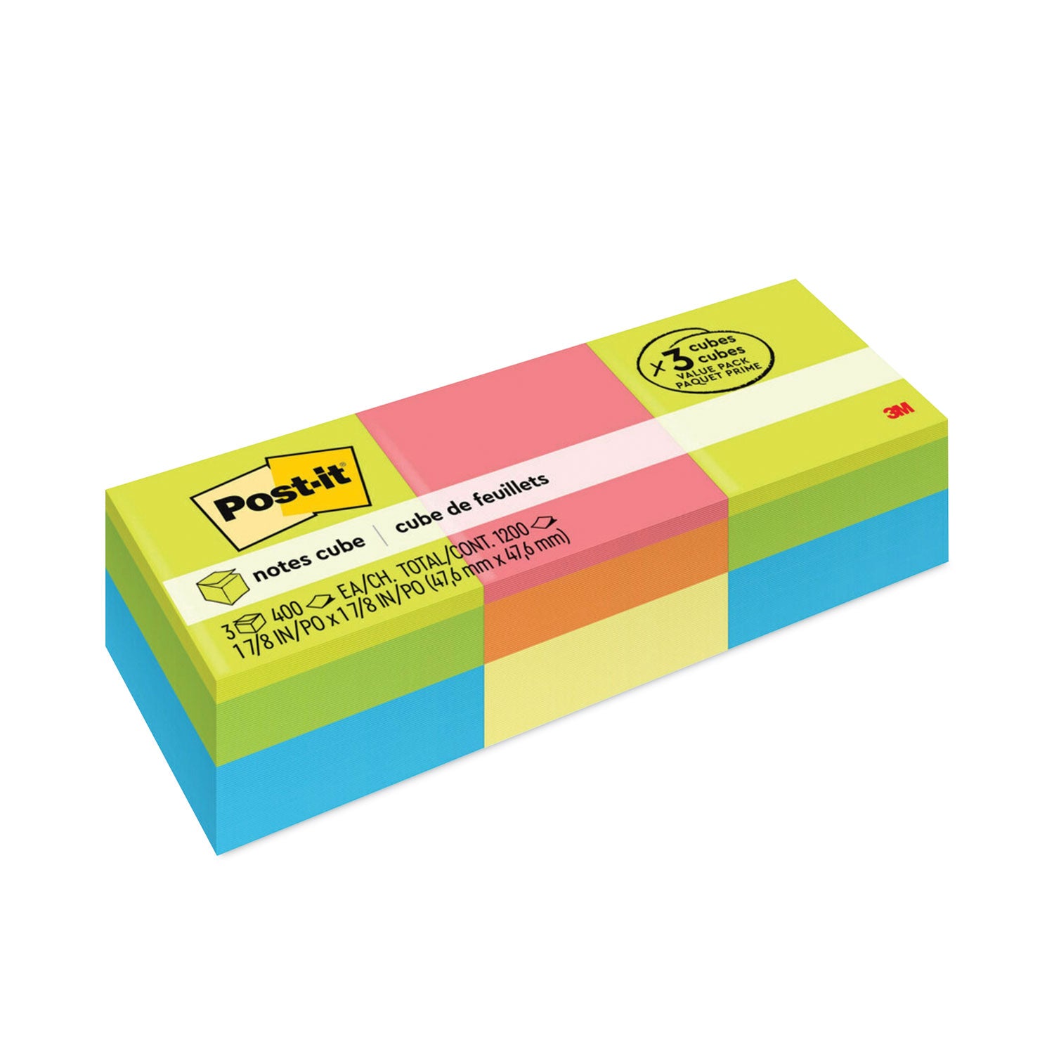 1200 - 2" Flag/Note Width x 2" Flag/Note Length - Square - 400 Sheets per Pad - Unruled - Acid Lime, Limeade, Blue Paradise, Guava, Vital Orange, Canary Yellow - Paper - Repositionable, Self-adhesive - 1 Pack