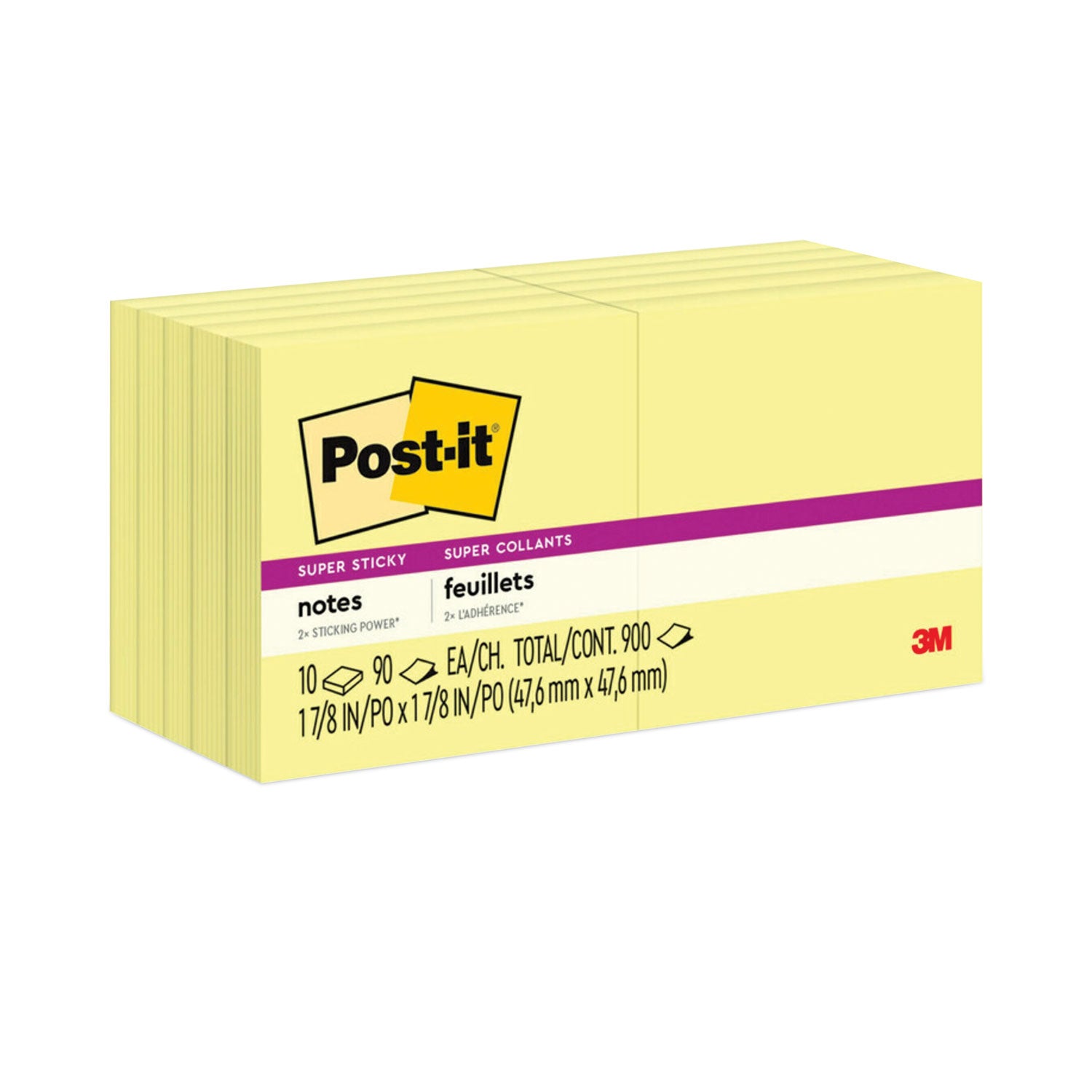 900 - 2" Flag/Note Width x 2" Flag/Note Length - Square - 90 Sheets per Pad - Unruled - Yellow - Paper - Self-adhesive - 10 / Pack