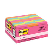 Post-it&reg; Notes Value Pack - 1 1/2" Flag/Note Width x 2" Flag/Note Length - Rectangle - 100 Sheets per Pad - Power Pink, Acid Lime, Aqua Splash, Vital Orange, Guava - Self-stick, Recyclable - 24 / Pack