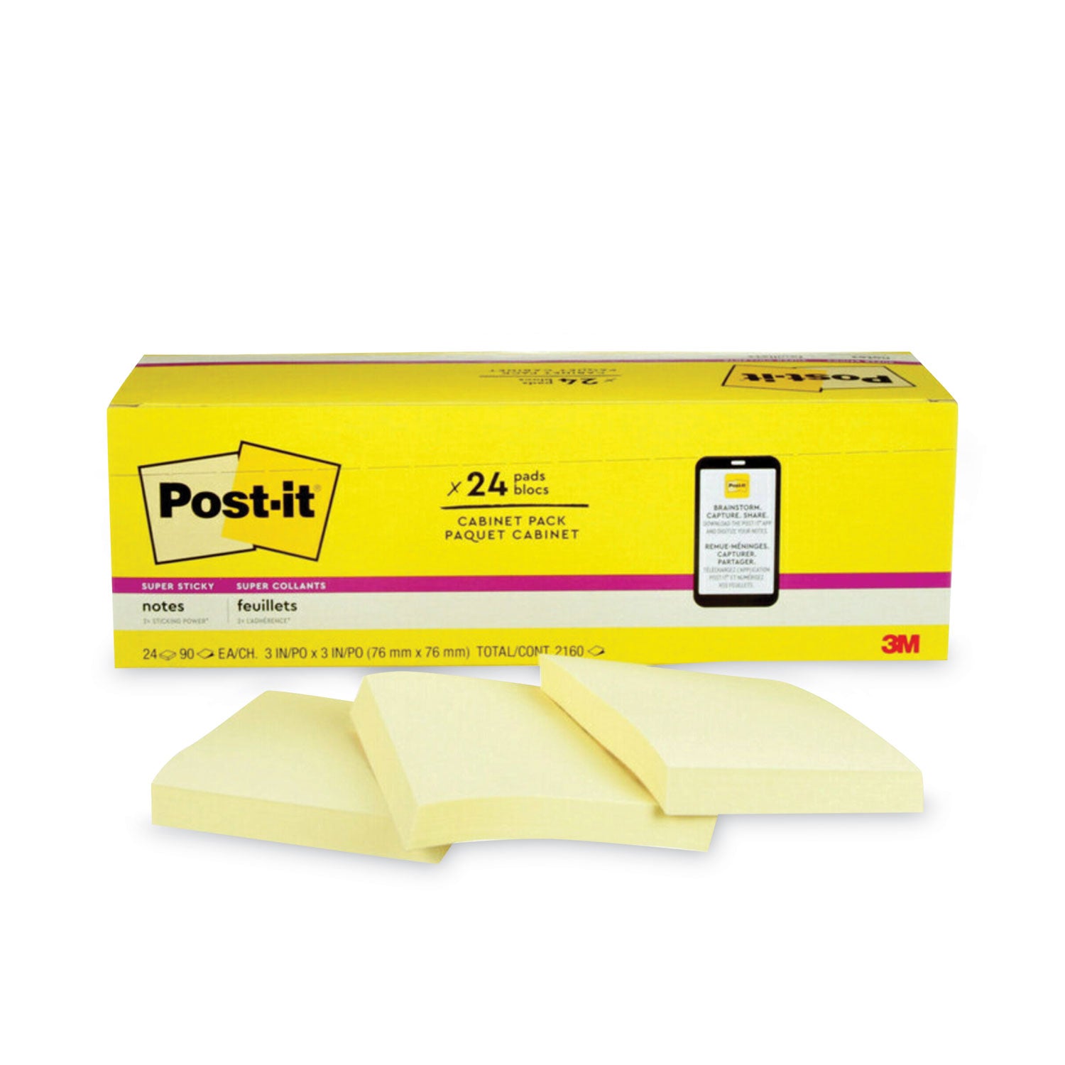 Post-it&reg; Super Sticky Notes - 1680 - 3" Flag/Note Width x 3" Flag/Note Length - Square - 70 Sheets per Pad - Unruled - Yellow - Paper - Self-adhesive, Repositionable - 1 Pack