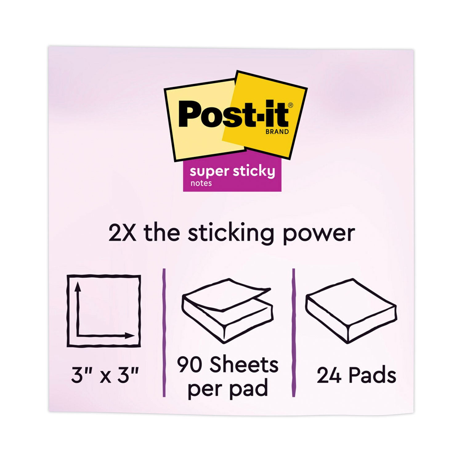 Post-it Super Sticky Notes, Supernova Neons Color Collection, 3" x 3", 90 Sheets per Pad, 24 Pads, Multicolor (Aqua Splash, Tropical Pink, Acid Lime, Canary Yellow)