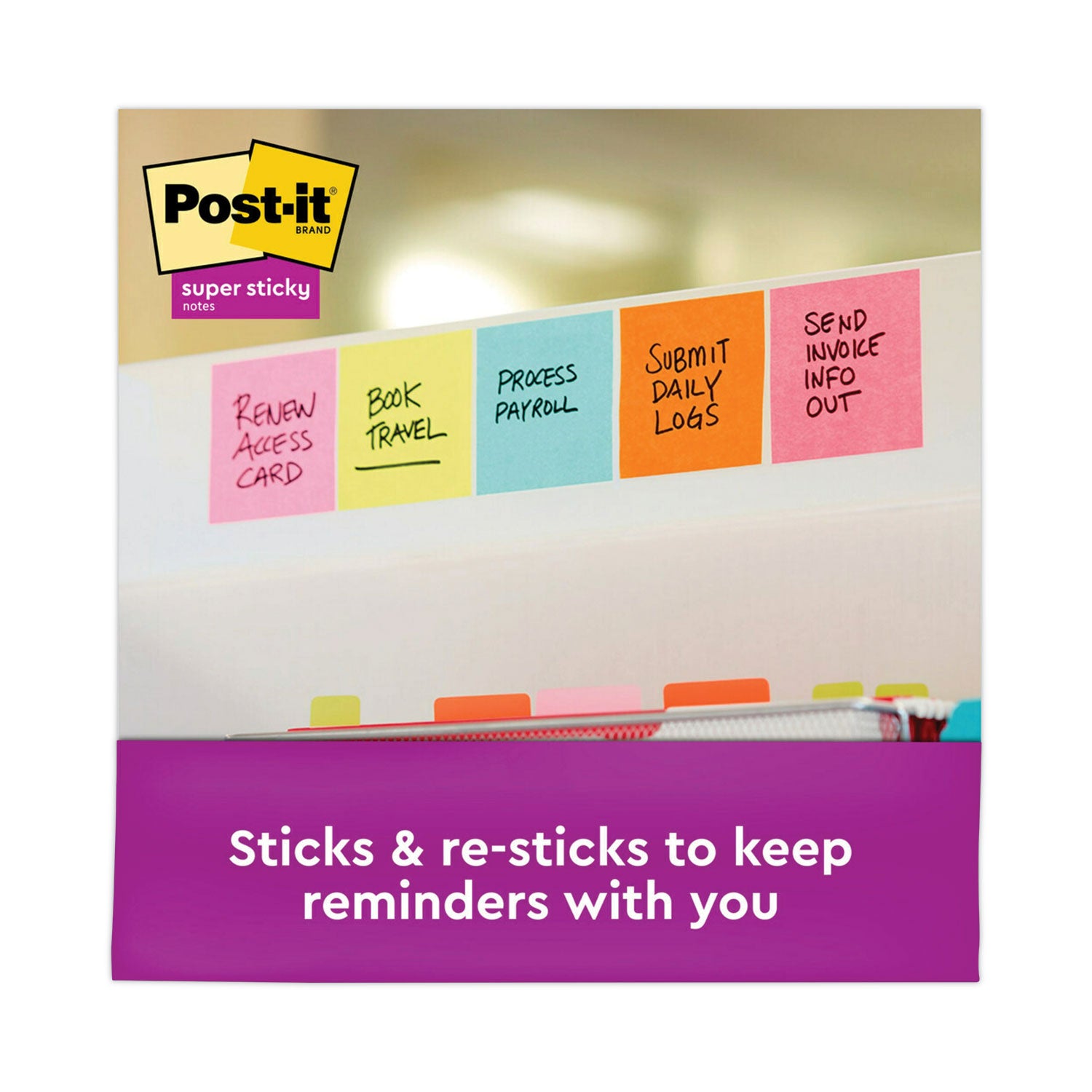 Post-it Super Sticky Notes, Supernova Neons Color Collection, 3" x 3", 90 Sheets per Pad, 24 Pads, Multicolor (Aqua Splash, Tropical Pink, Acid Lime, Canary Yellow)