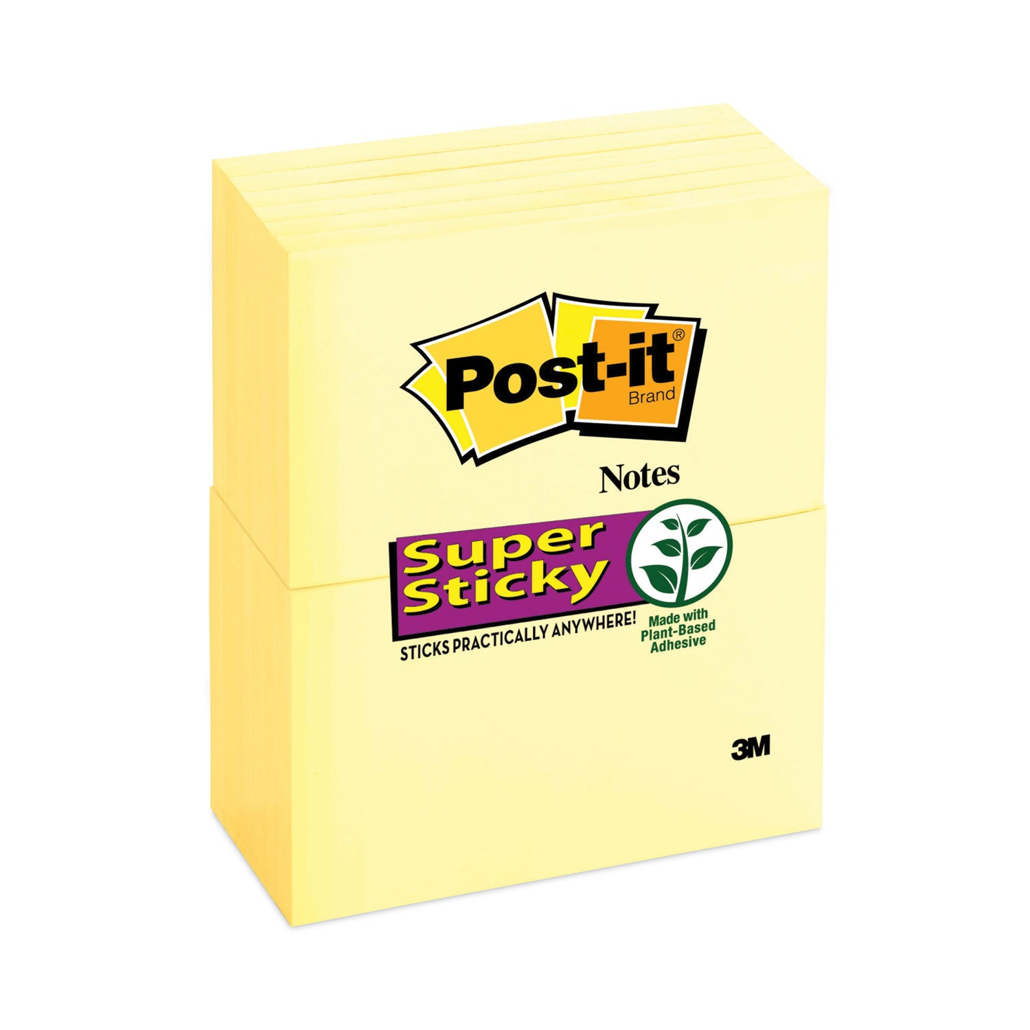 Post-it&reg; Super Sticky Notes - 1080 - 3" Flag/Note Width x 5" Flag/Note Length - Rectangle - 90 Sheets per Pad - Unruled - Yellow - Paper - Self-adhesive - 12 / Pack