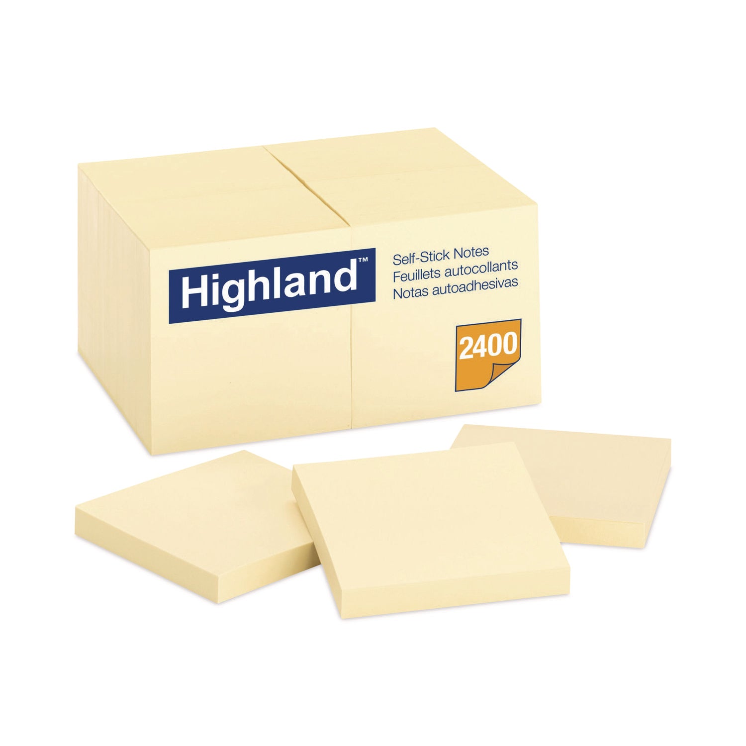 Highland Self-Sticking Notepads - 2400 - 3" Flag/Note Width x 3" Flag/Note Length - Square - 100 Sheets per Pad - Unruled - Yellow - Paper - Removable - 1 Pack