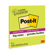 Post-it&reg; Super Sticky Big Notes - 30 x Green - 11" Flag/Note Width x 11" Flag/Note Length - Square - 30 Sheets per Pad - Green - Sticky, Removable - 1 Each