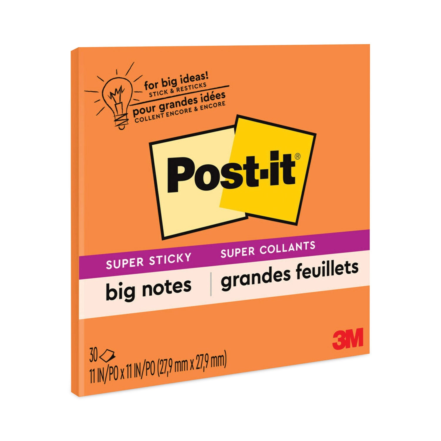 30 x Orange - 11" Flag/Note Width x 11" Flag/Note Length - Square - 30 Sheets per Pad - Orange - Sticky, Removable - 1 Each