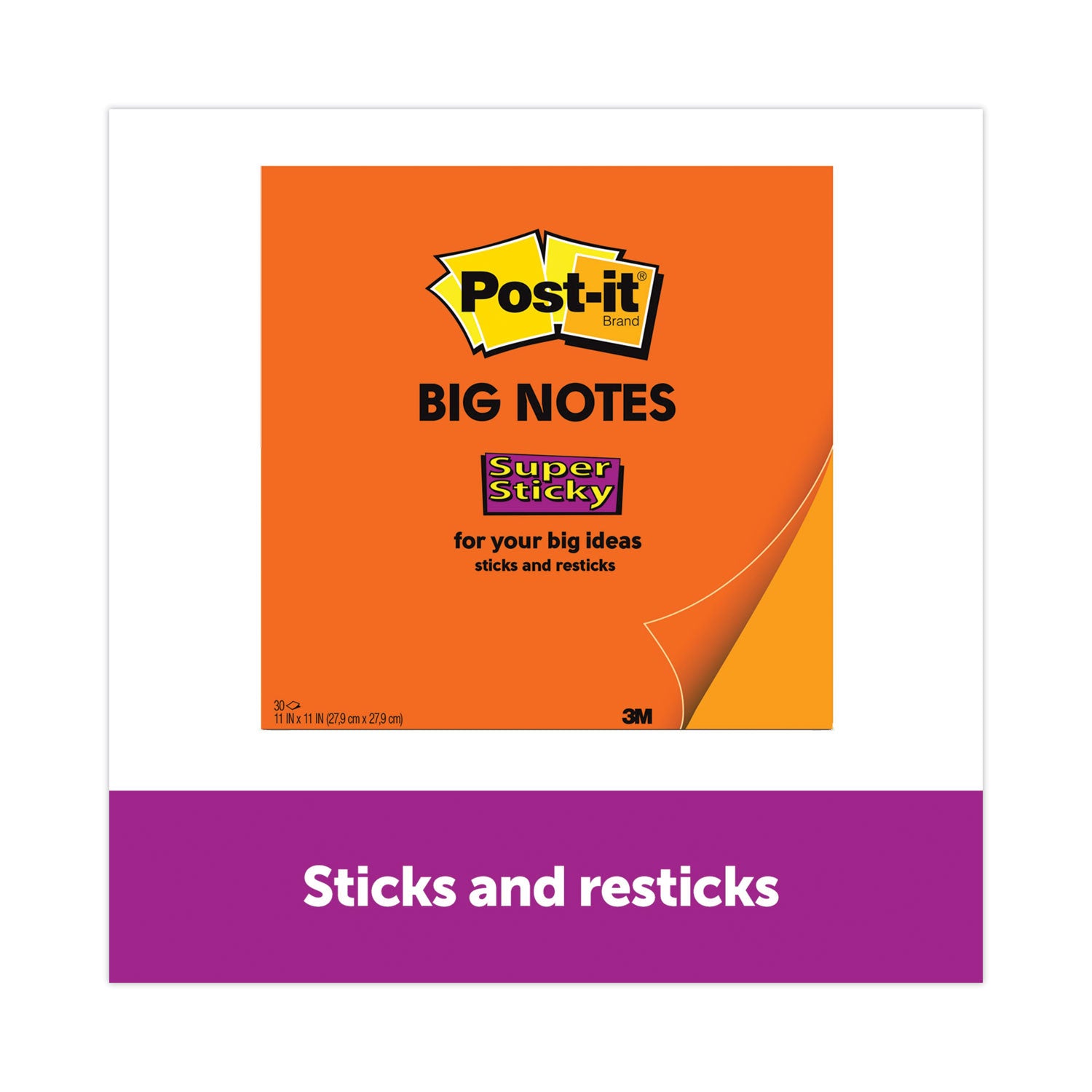 30 x Orange - 11" Flag/Note Width x 11" Flag/Note Length - Square - 30 Sheets per Pad - Orange - Sticky, Removable - 1 Each