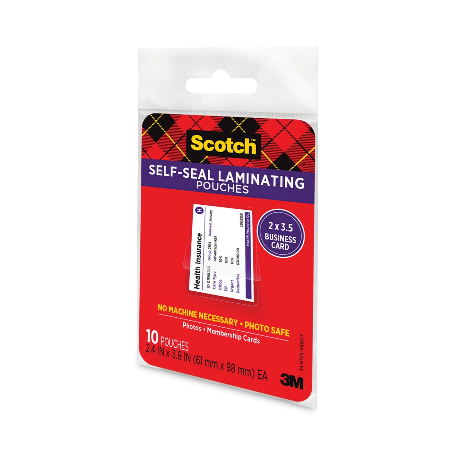 Laminating Pouch/Sheet Size: 2.40" Width x 3.80" Length x 9.50 mil Thickness - Thick Gloss - for Business Card, Lists, Photo, Coupon, Punch Card - Acid-free, Photo-safe, Self-sealing, Double Sided - Clear - 25 / Pack