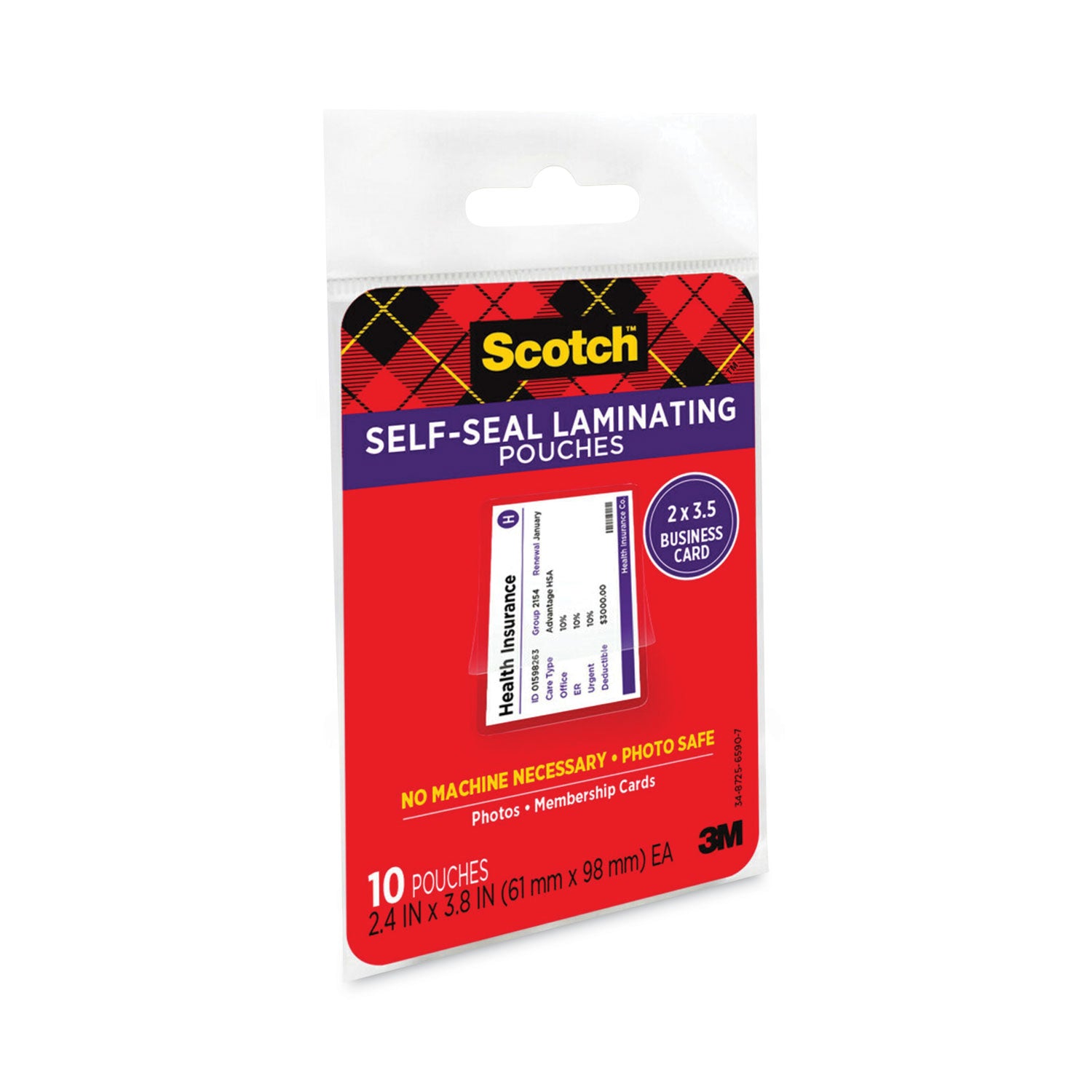 Laminating Pouch/Sheet Size: 2.40" Width x 3.80" Length x 9.50 mil Thickness - Thick Gloss - for Business Card, Lists, Photo, Coupon, Punch Card - Acid-free, Photo-safe, Self-sealing, Double Sided - Clear - 25 / Pack