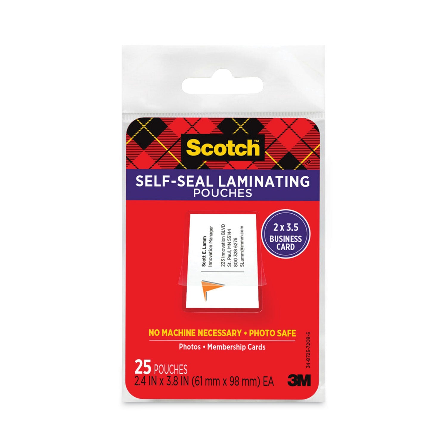 Laminating Pouch/Sheet Size: 2.40" Width x 3.80" Length x 9.50 mil Thickness - Thick Gloss - for Business Card, Lists, Photo, Coupon, Punch Card - Acid-free, Photo-safe, Self-sealing, Double Sided - Clear - 25 / Pack