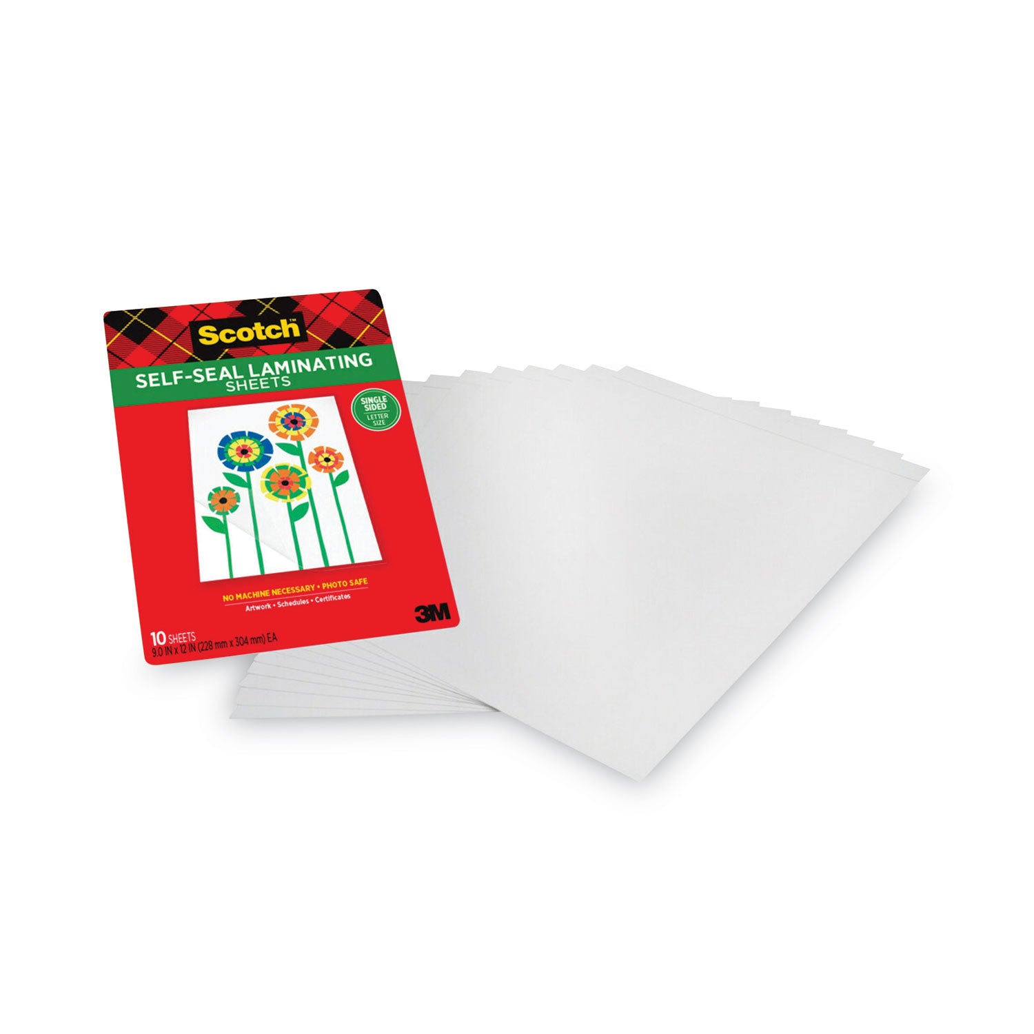 Scotch Self-Seal Laminating Pouches, Letter Size, 9" x 12", 6 mil, Glossy, Clear, Acid-Free, Photo-Safe, Self-Sealing, 10 Pack