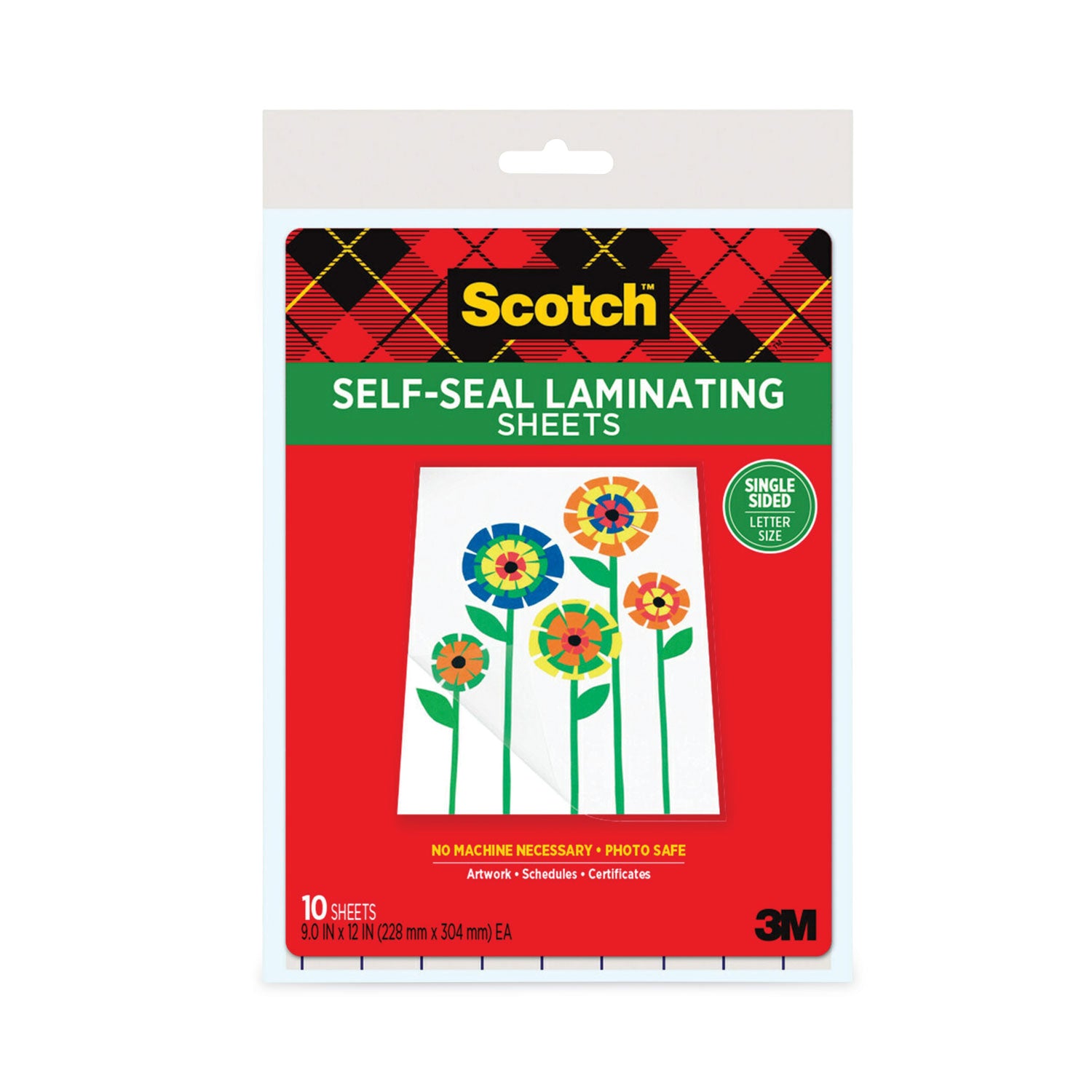Scotch Self-Seal Laminating Pouches, Letter Size, 9" x 12", 6 mil, Glossy, Clear, Acid-Free, Photo-Safe, Self-Sealing, 10 Pack
