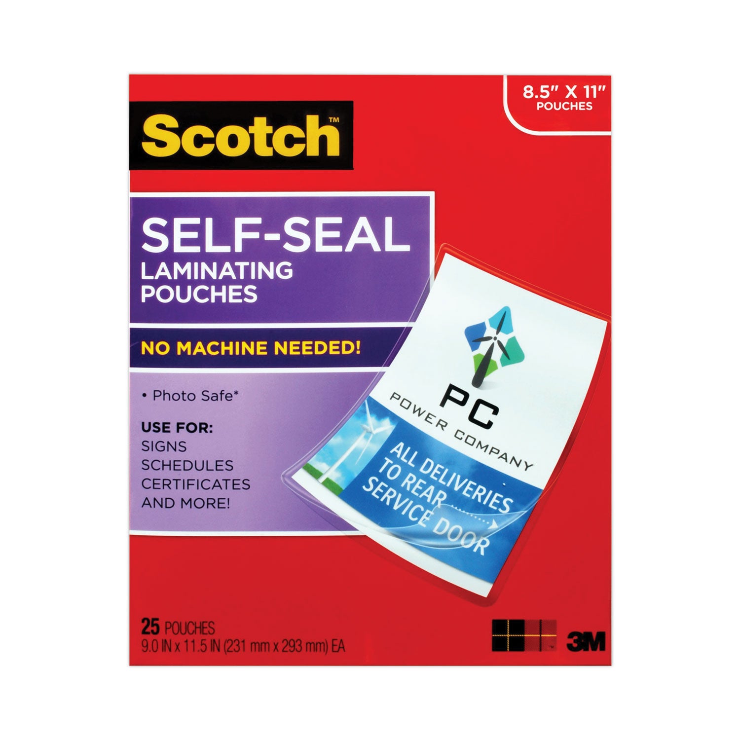 Scotch Self-Seal Laminating Pouches, Letter Size, 9" x 11.5", 9.5 mil Thick, Thick Gloss, Clear, Acid-Free, Photo-Safe, Double Sided, 25 Pack