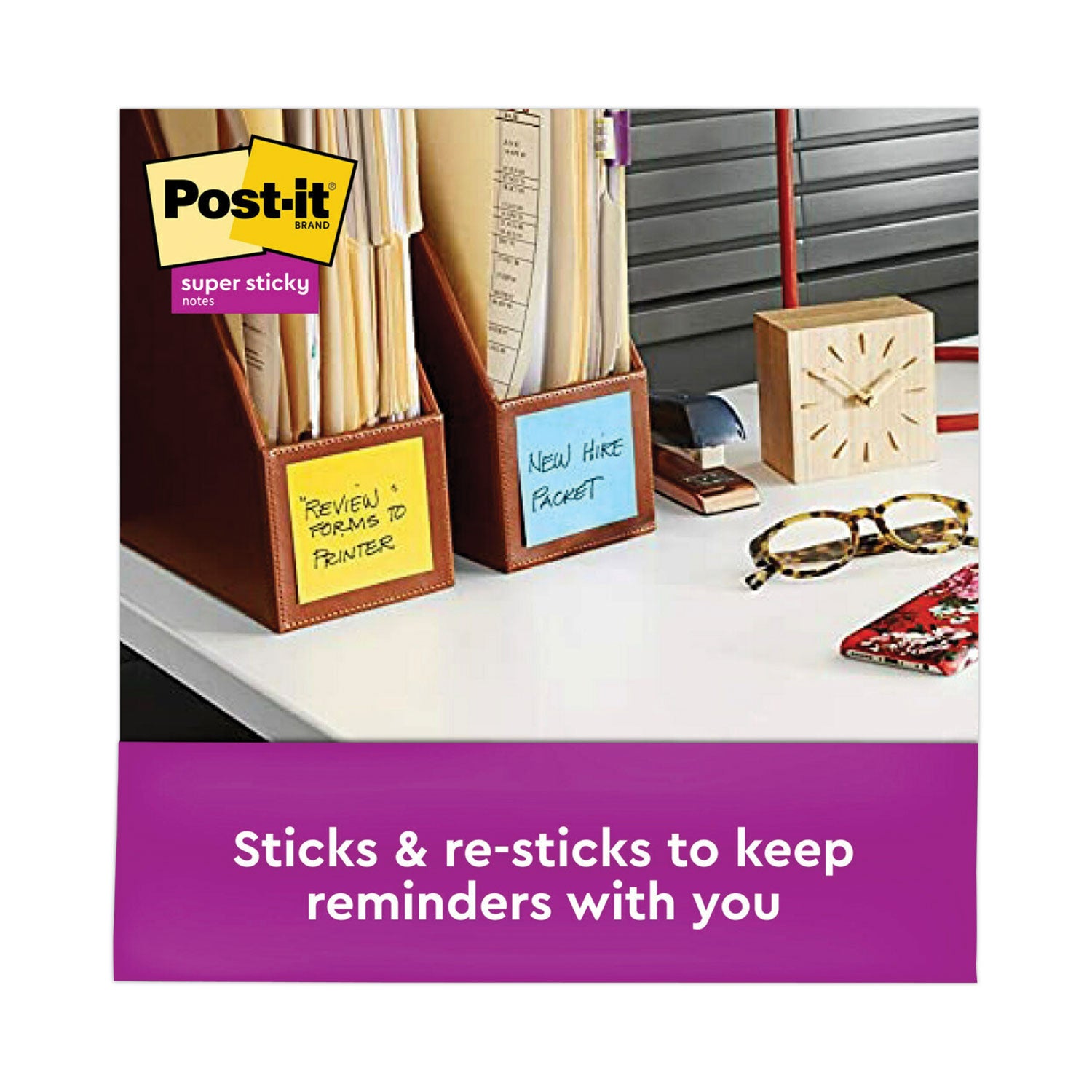 Post-it Super Sticky Dispenser Notes, Playful Primaries Collection, 3" x 3", Square, 90 Sheets per Pad, 12 Pads, Candy Apple Red, Sunnyside, Blue Paradise, Self-adhesive, Repositionable