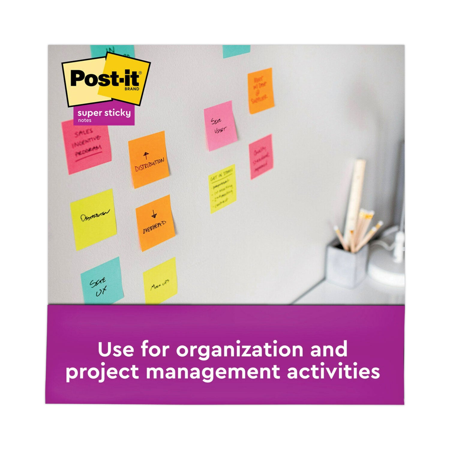 Post-it Super Sticky Dispenser Notes, Playful Primaries Collection, 3" x 3", Square, 90 Sheets per Pad, 12 Pads, Candy Apple Red, Sunnyside, Blue Paradise, Self-adhesive, Repositionable