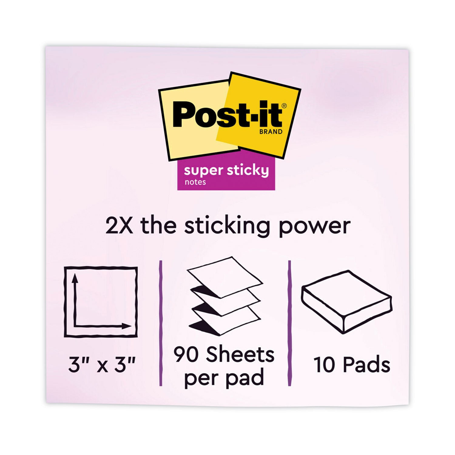 Post-it Super Sticky Dispenser Notes, Energy Boost Collection, 3" x 3", 90 Sheets per Pad, 10 Pads/Pack, Vital Orange, Tropical Pink, Sunnyside, Self-adhesive, Repositionable